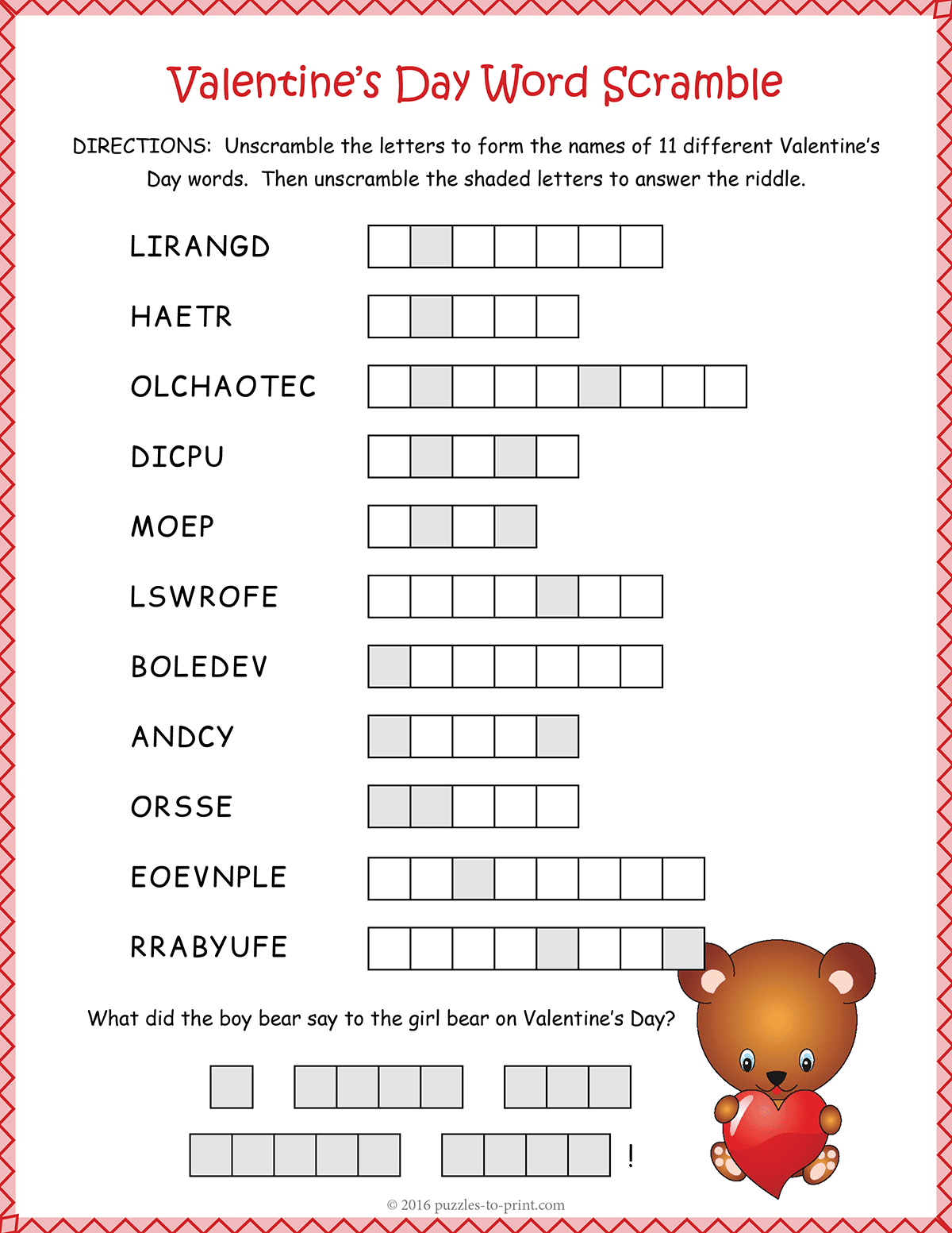 Free Printable Valentine s Day Word Scramble