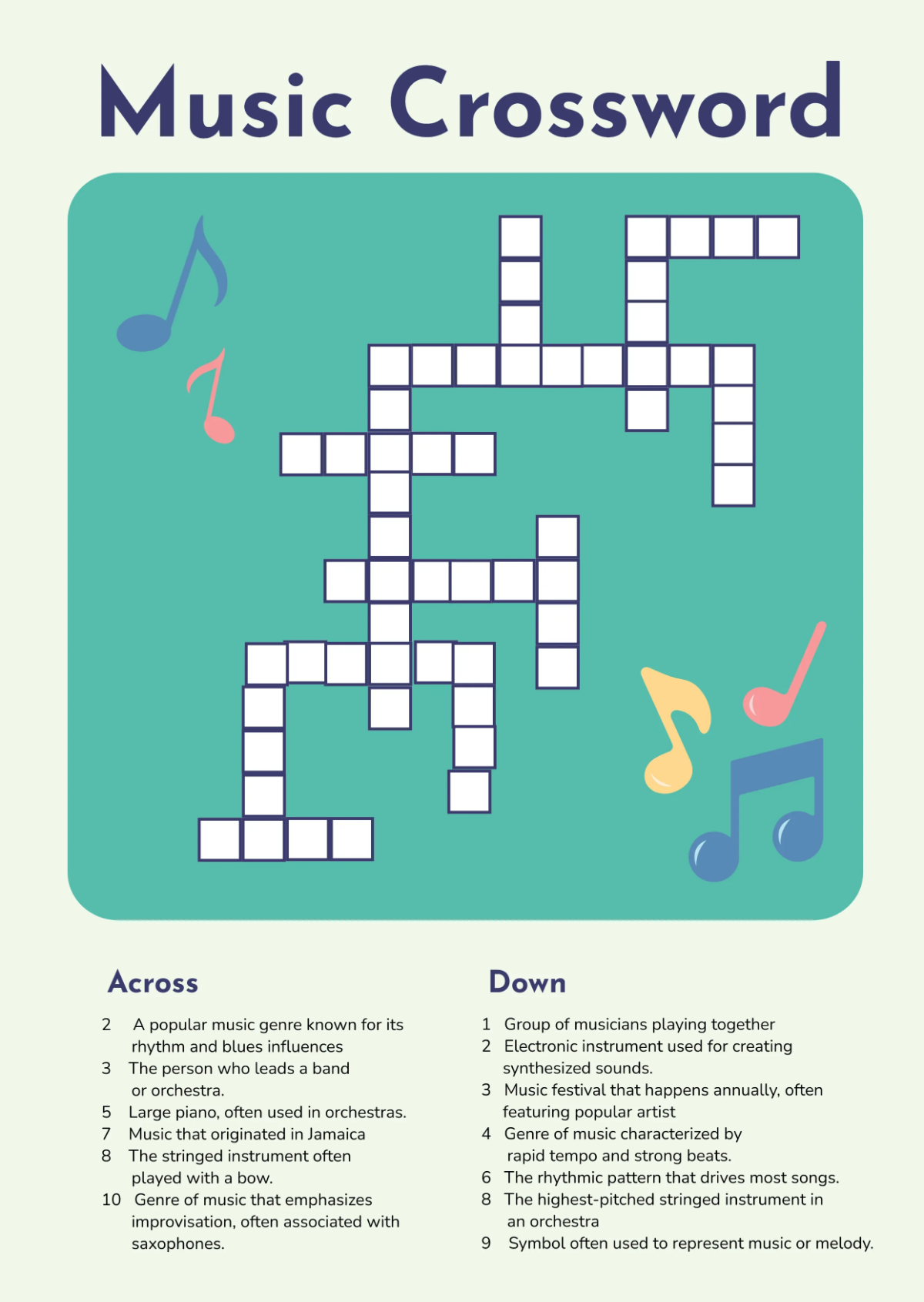 Free Simple Music Crossword Template To Edit Online