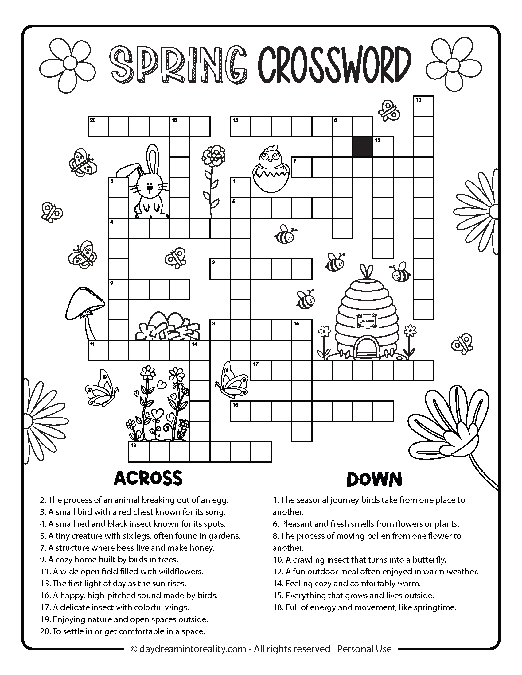 Free Spring Crossword PDF Printables Easy Medium Hard Advanced Daydream Into Reality