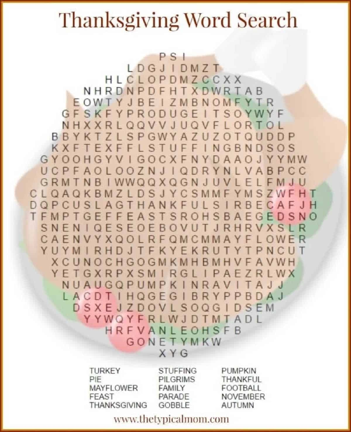 Free Thanksgiving Word Search PDF Printable 