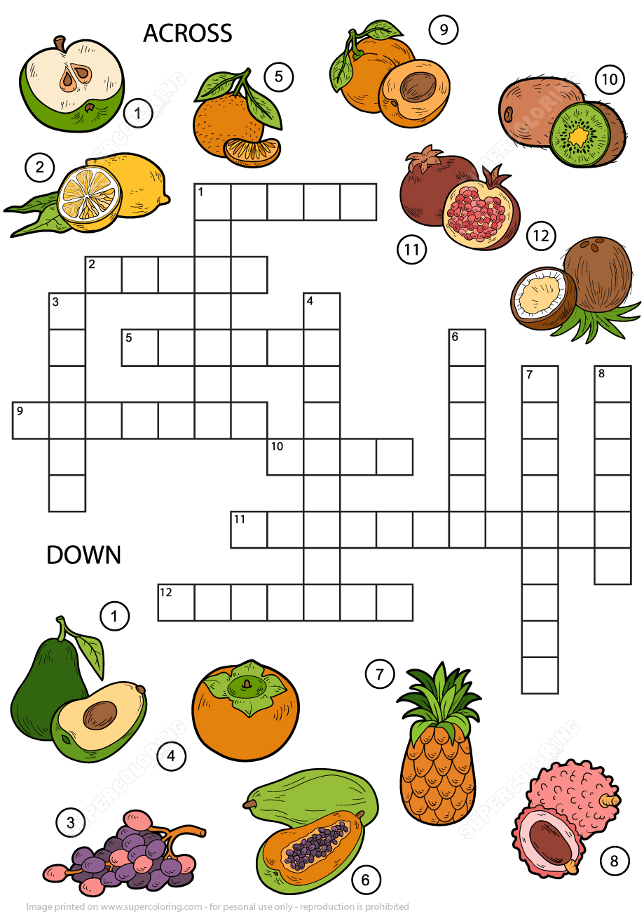 Fruits Crossword Puzzle For Middle School Free Printable Worksheets