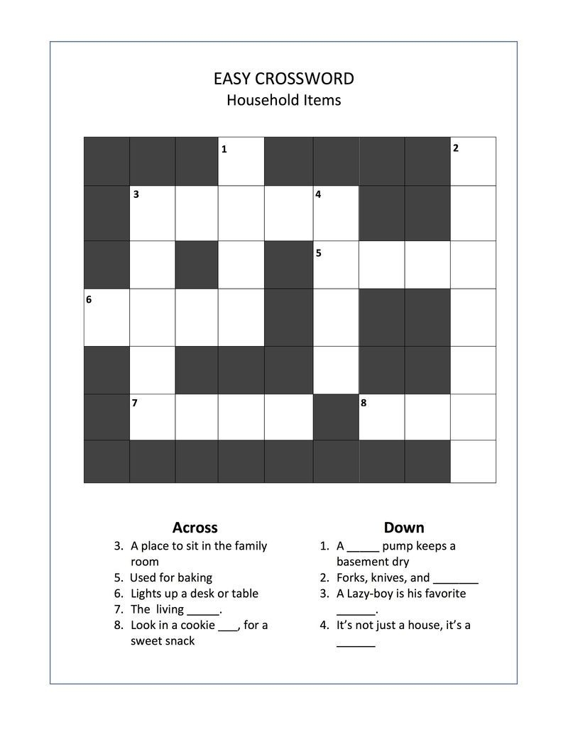 Fun Easy Crossword Puzzles For Seniors 101 Activity Worksheets Library