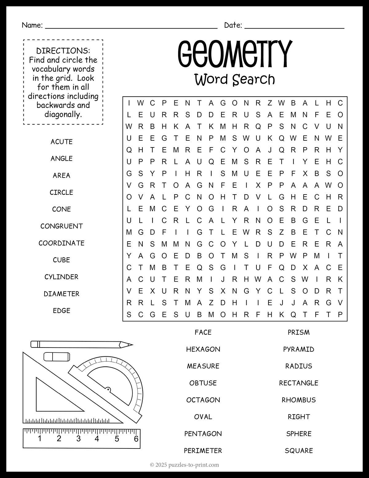 Geometry Word Search