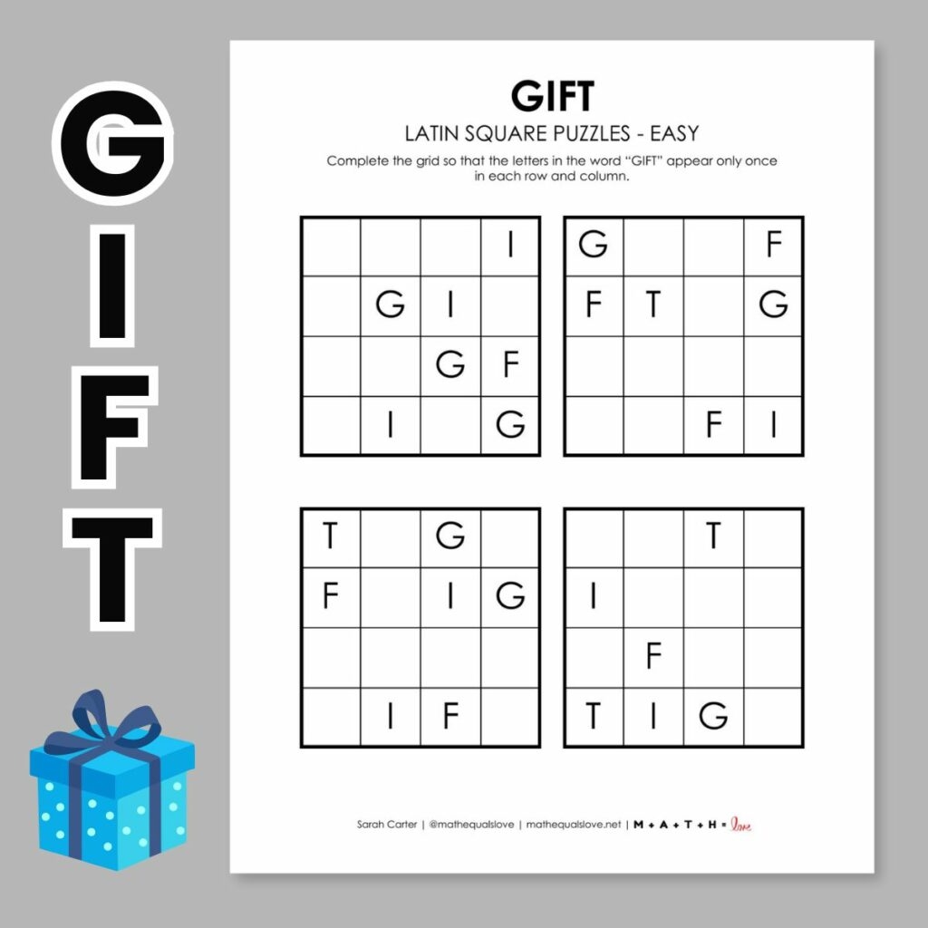 Gift Latin Square Puzzles Math Love