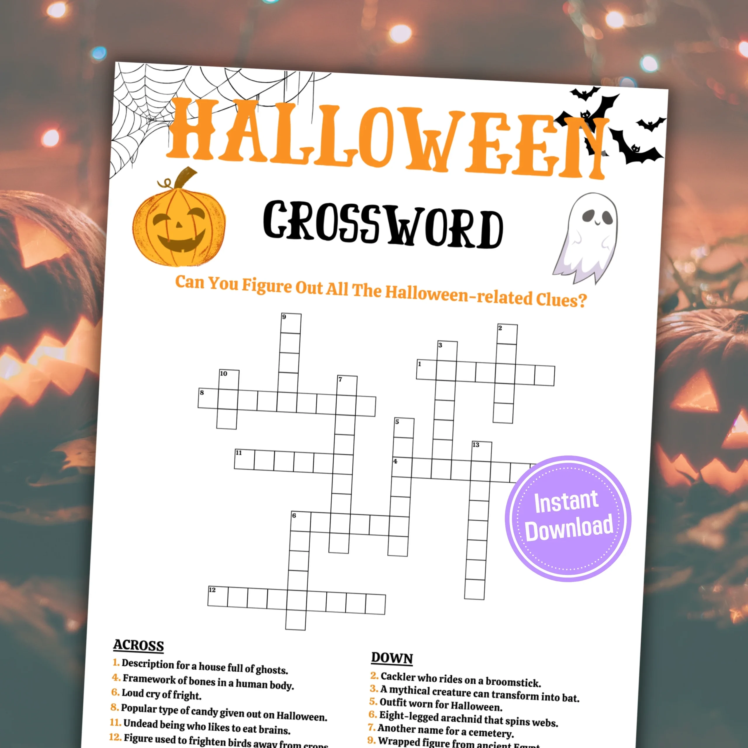 Halloween Crossword Game Printable Halloween Word Puzzle Funny Print For You