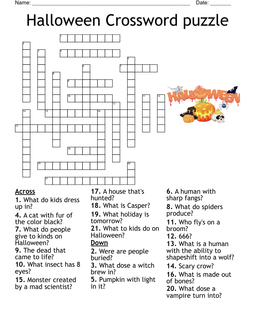 Halloween Crossword Puzzle WordMint