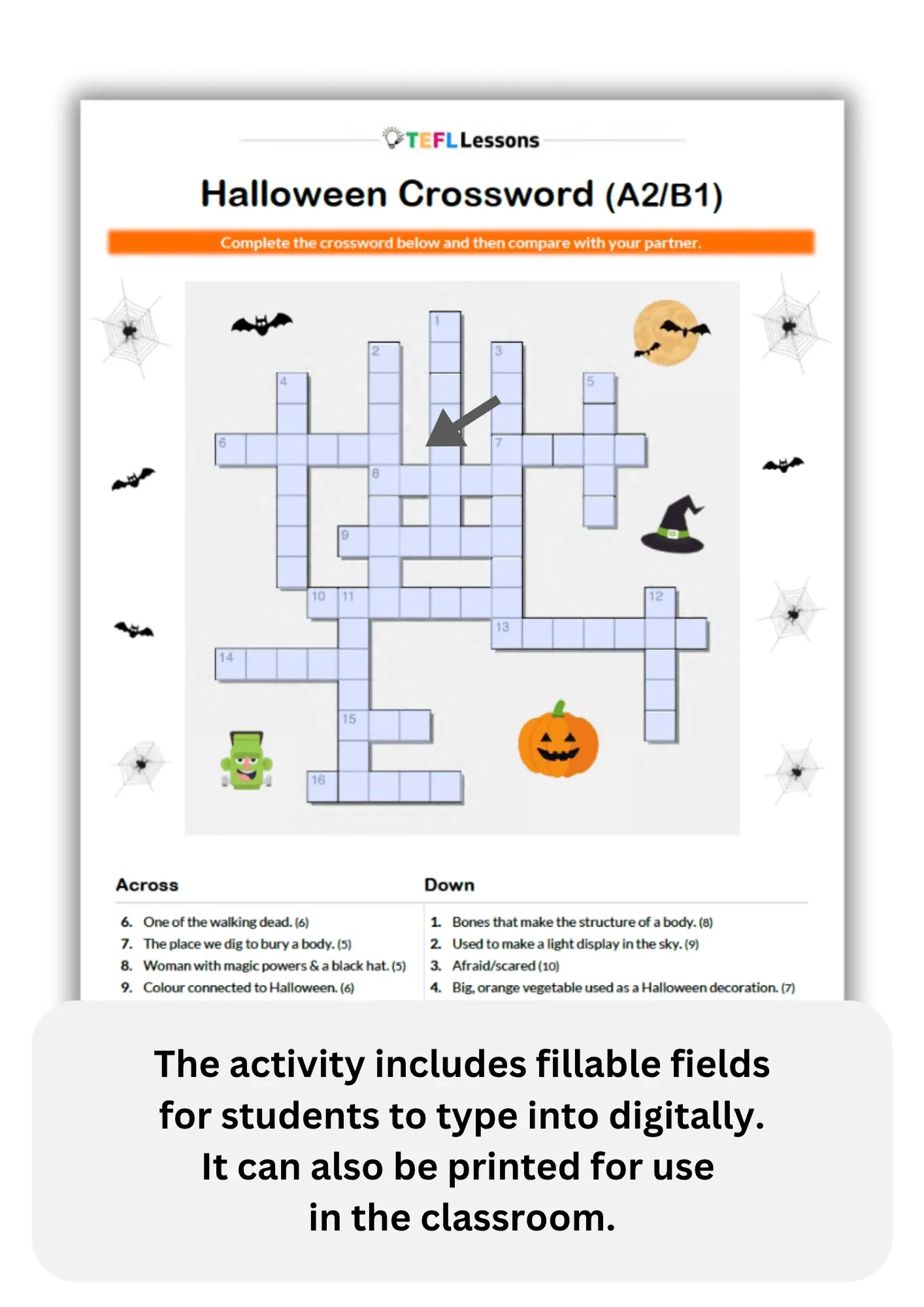 Halloween Vocabulary Crossword A2 B1 Printable ESL Halloween Puzzle TEFL Lessons ESL Worksheets And Activities