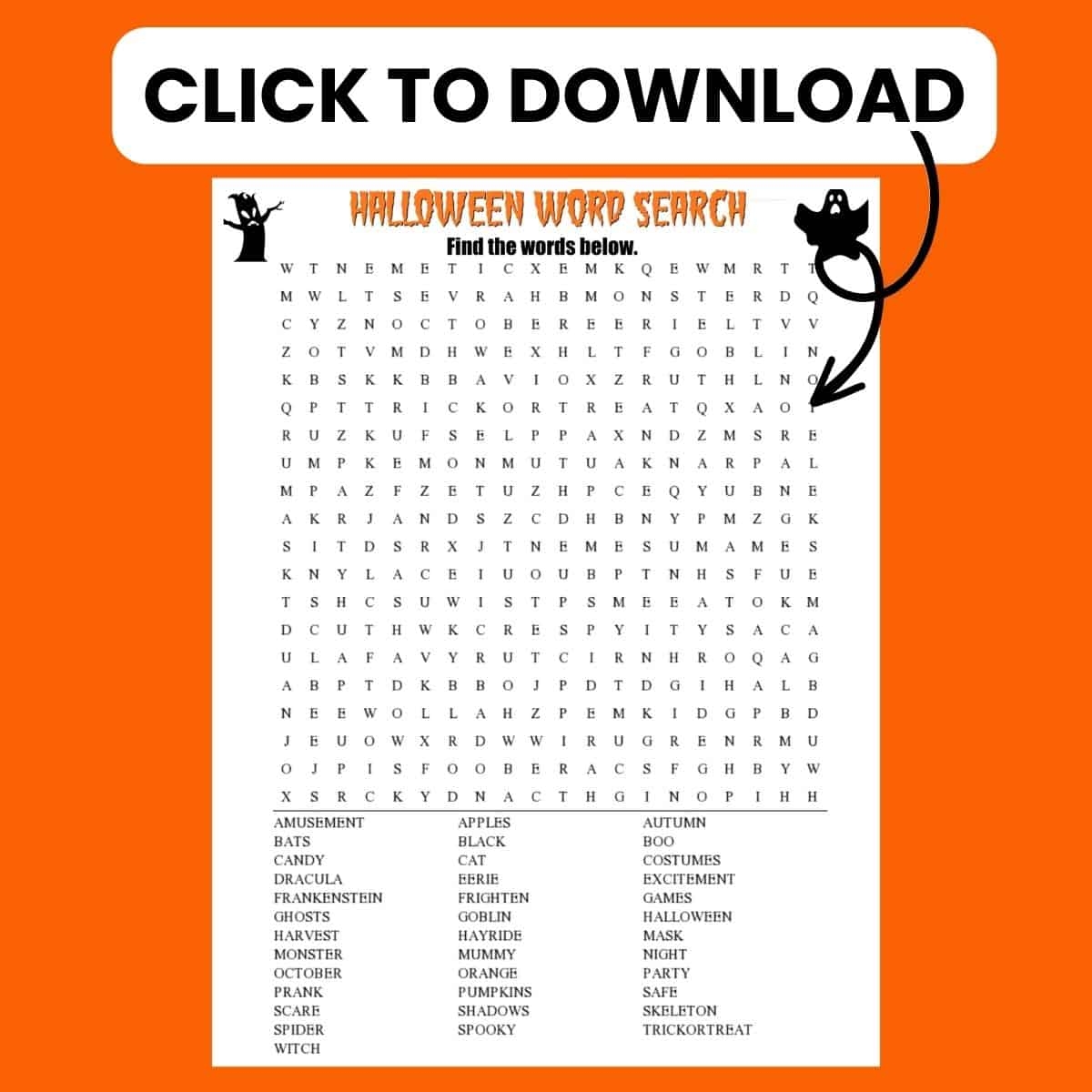 Halloween Word Search Printable FREE Download 