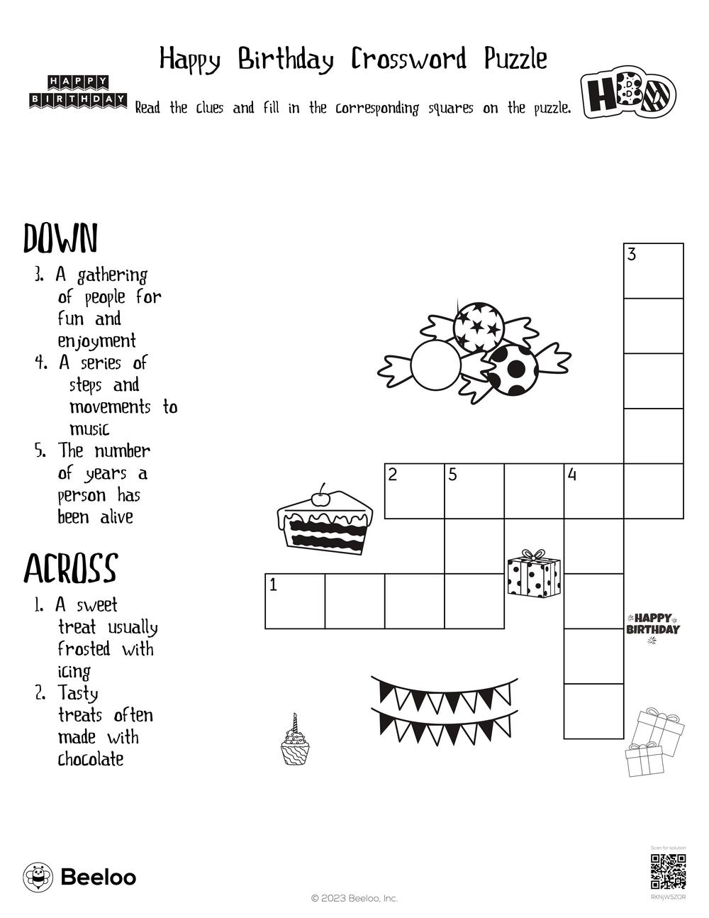 Happy Birthday Crossword Puzzle Beeloo Printable Crafts And Activities For Kids