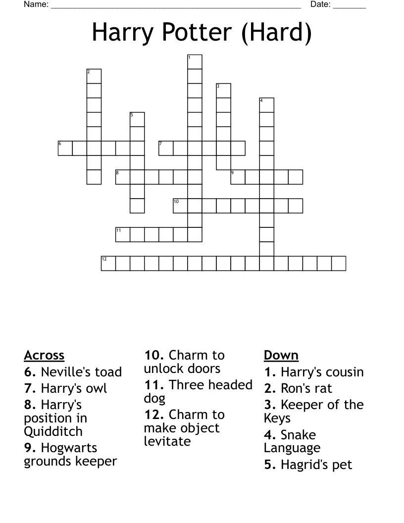 Harry Potter Hard Crossword WordMint