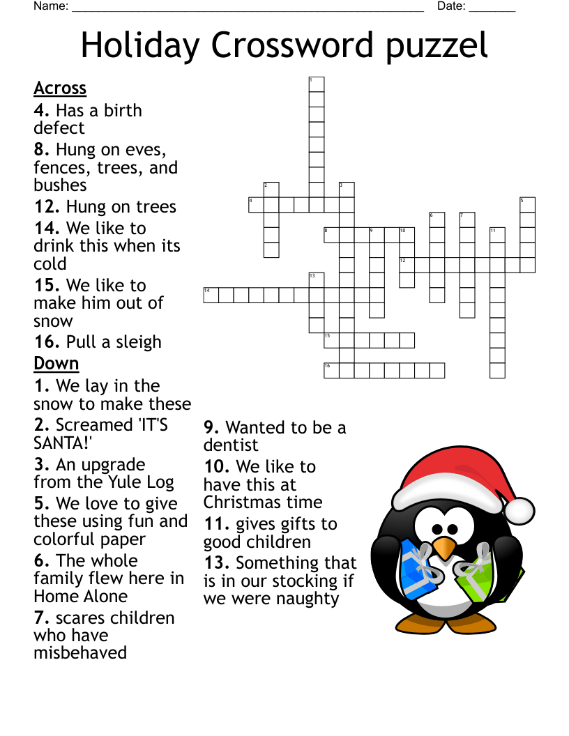 Holiday Crossword Puzzel WordMint