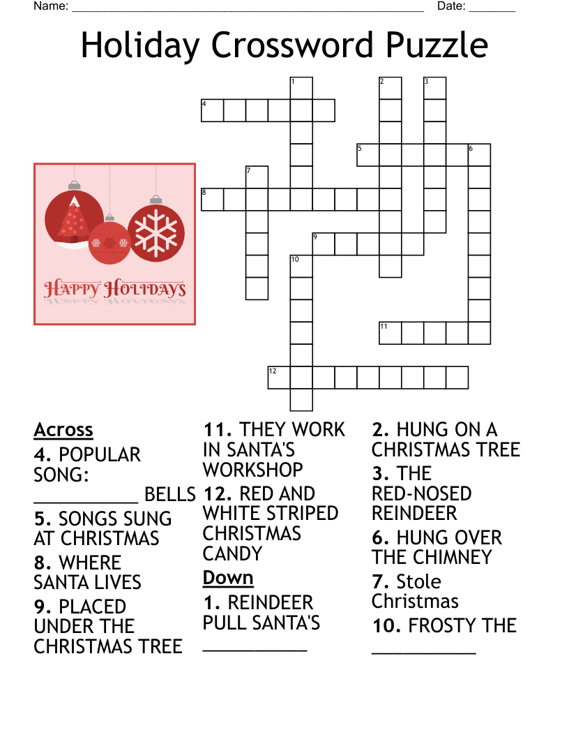 Holiday Crossword Puzzle WordMint Worksheets Library