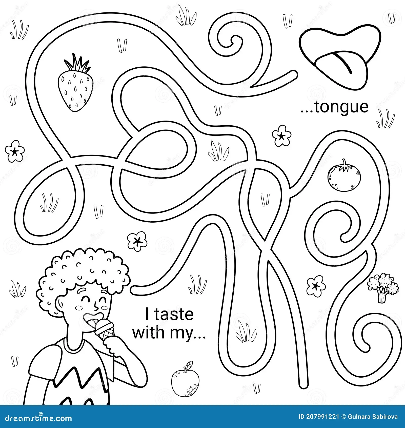 I Can Taste With My Tongue Black And White Maze Game For Kids Five Senses Labyrinth Stock Vector Illustration Of Puzzle Play 207991221