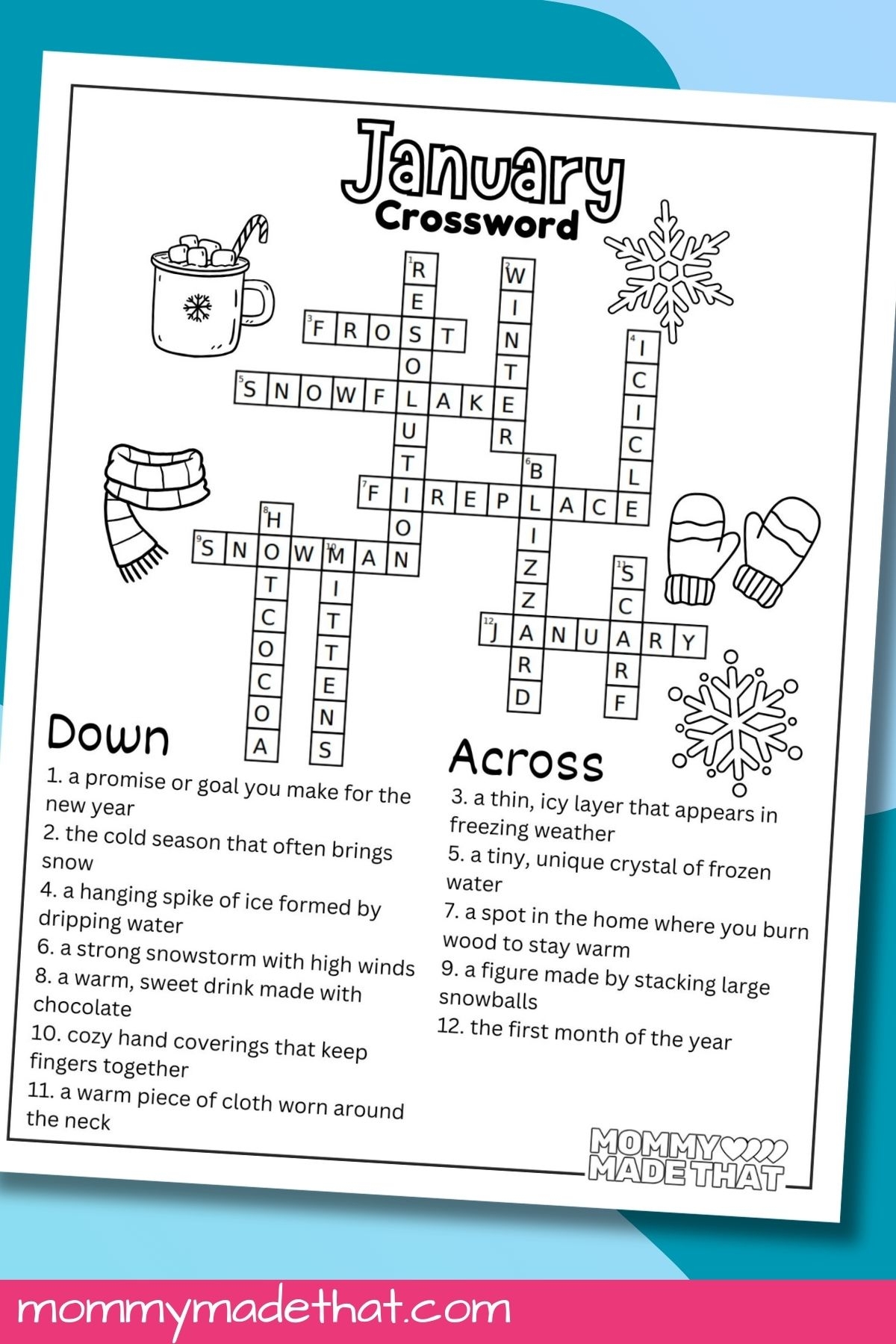 January Crossword Puzzle Free Printable For Kids 
