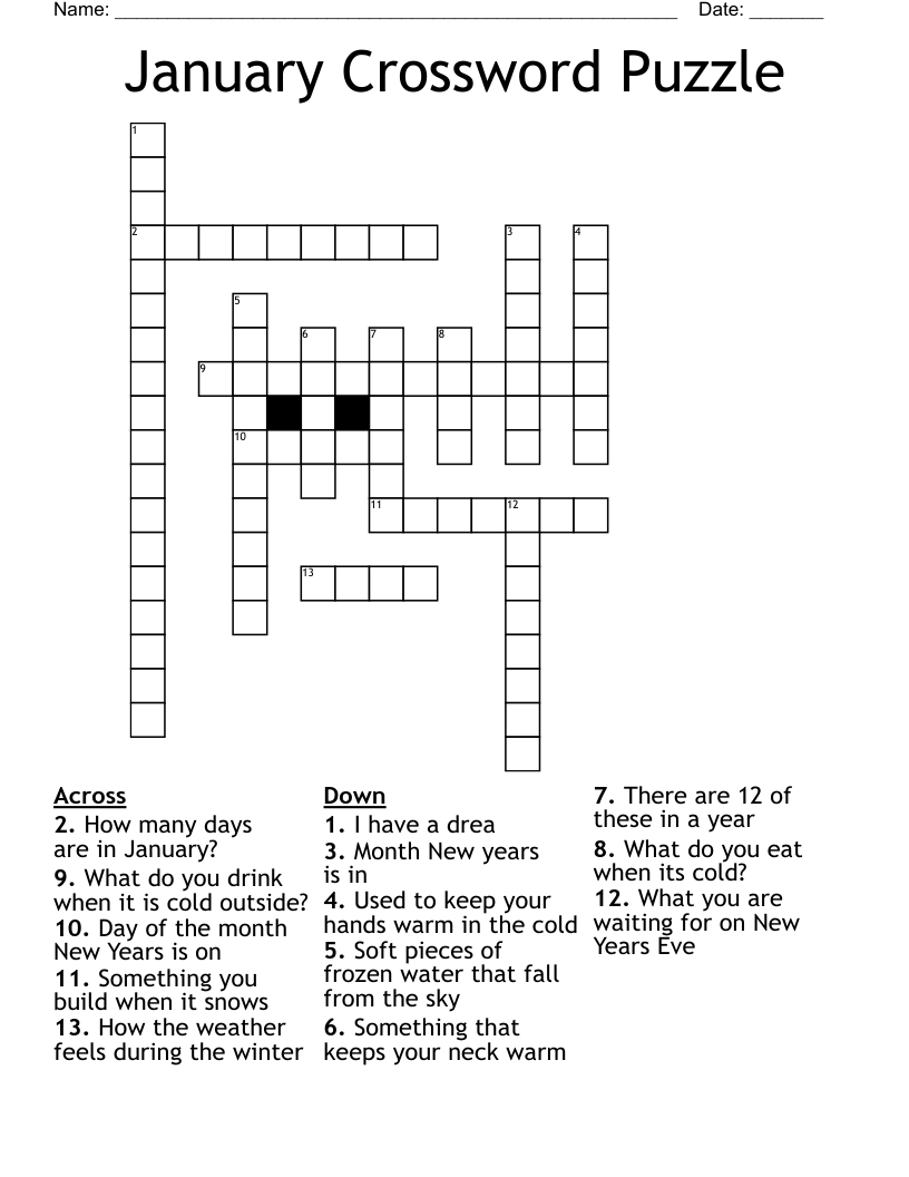 January Crossword Puzzle WordMint