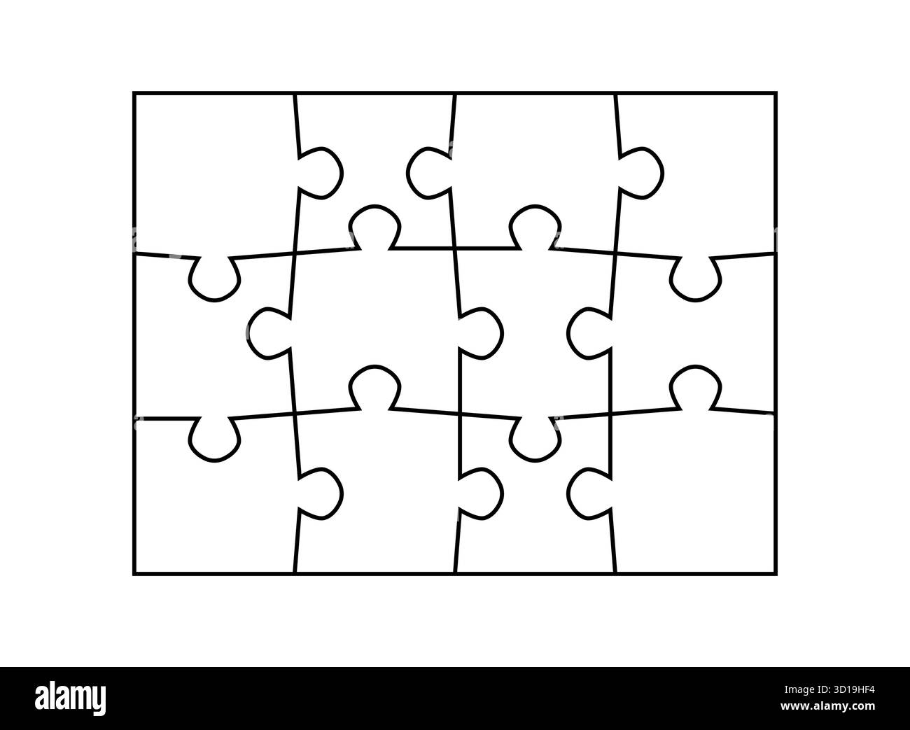 Jigsaw Puzzle Pieces Blank Template Cutting Lines Simple Grid Design For Kids Jigsaw Rectangle Puzzle 12 Pieces Stock Vector Image Art Alamy