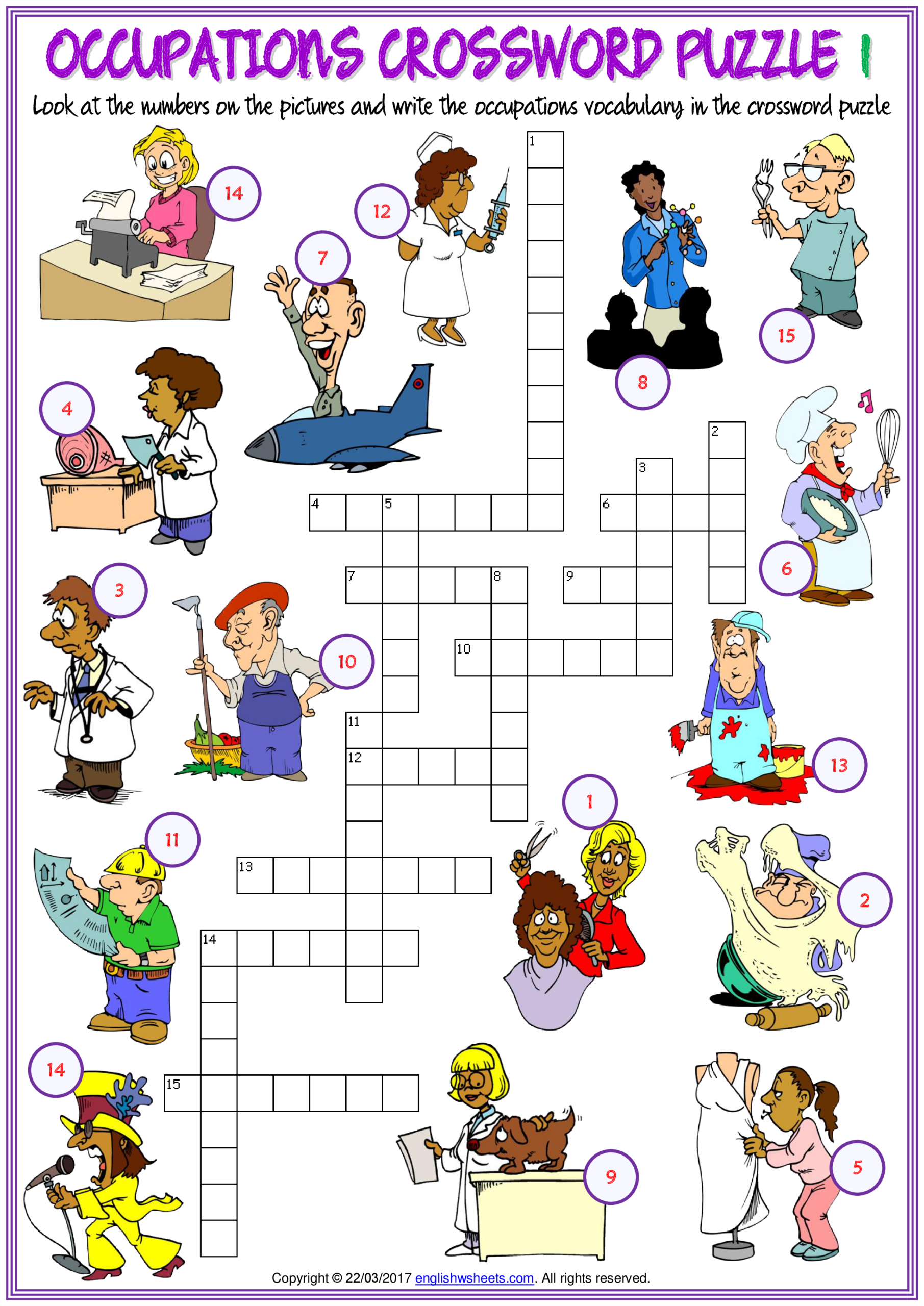 Jobs ESL Printable Crossword Puzzle Worksheets For Kids