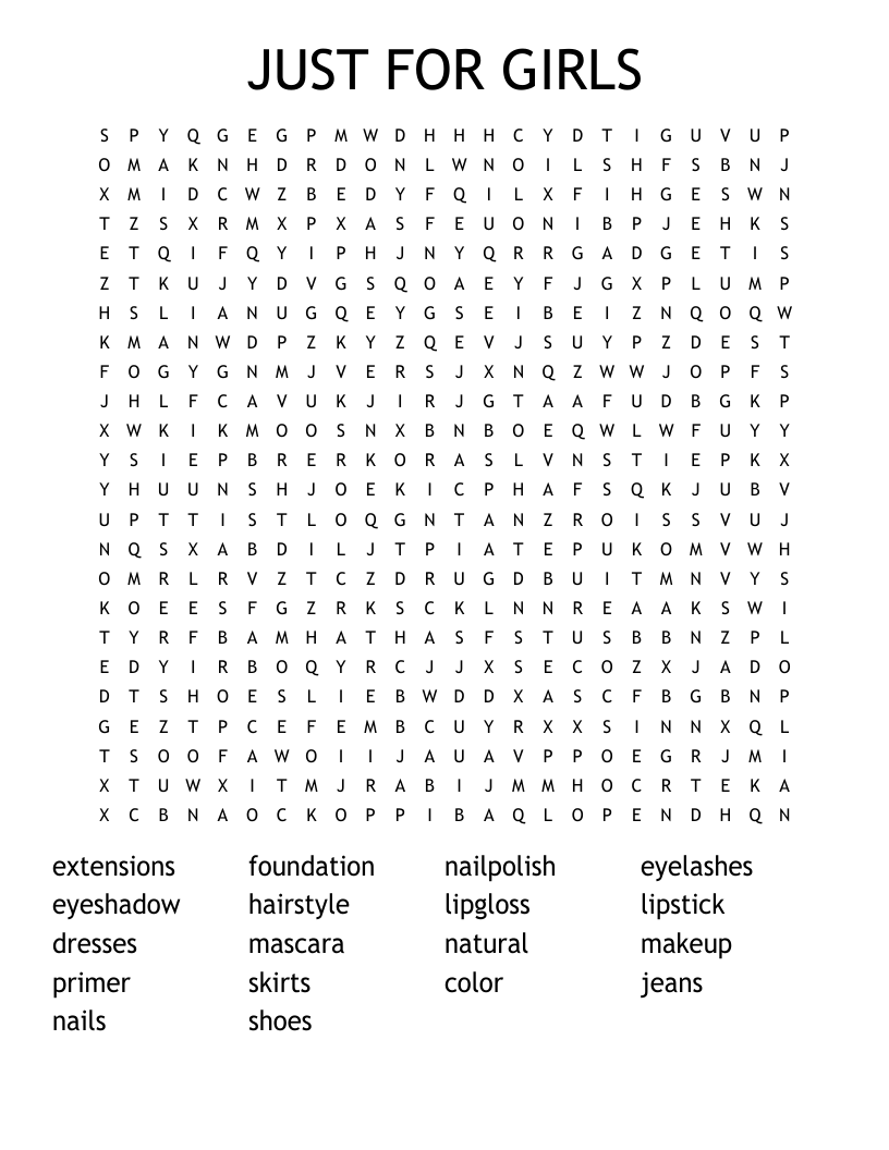 JUST FOR GIRLS Word Search WordMint