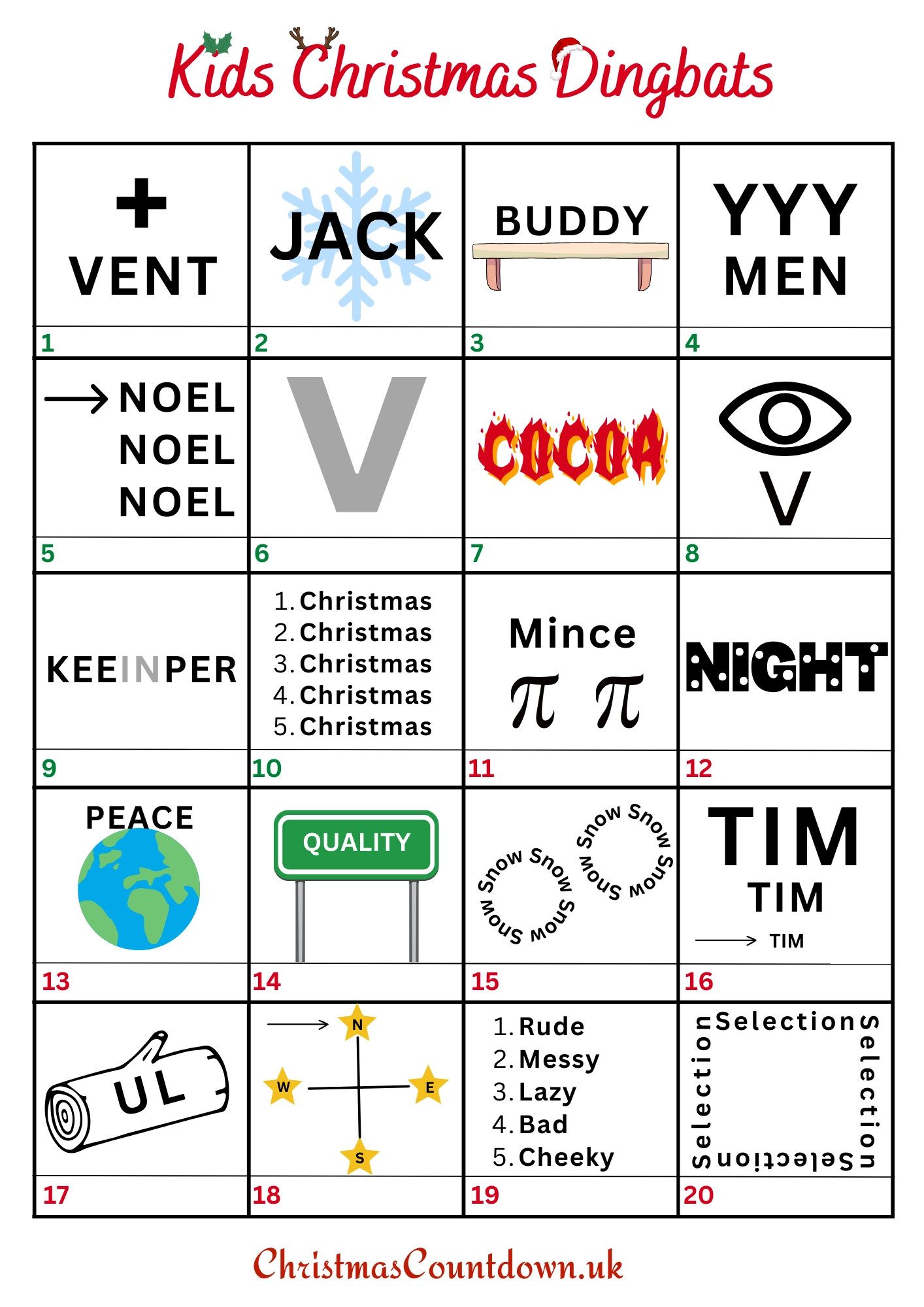 Kids Christmas Dingbat Puzzles With Answers 2026 Kids Christmas Dingbat Puzzles With Answers 2026