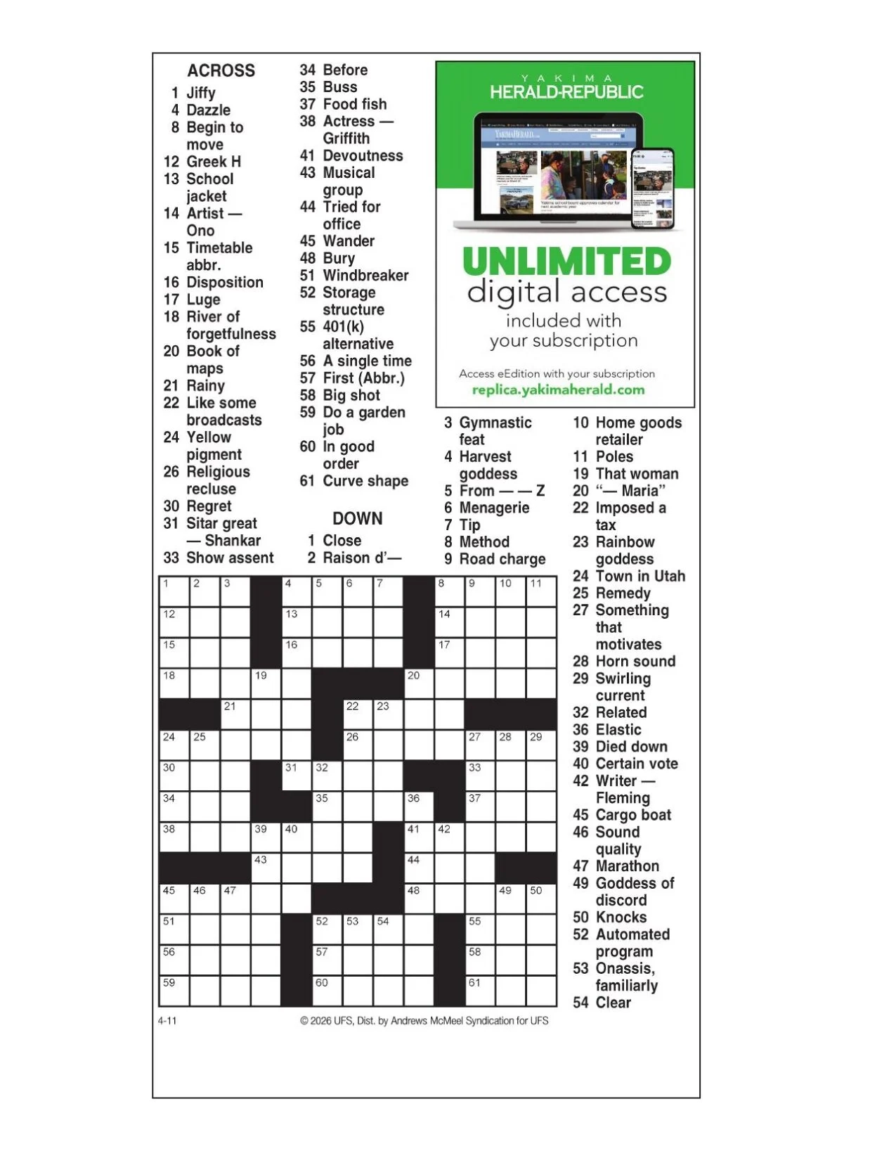 LA Times Crossword April 11 2026 Crosswords Yakimaherald