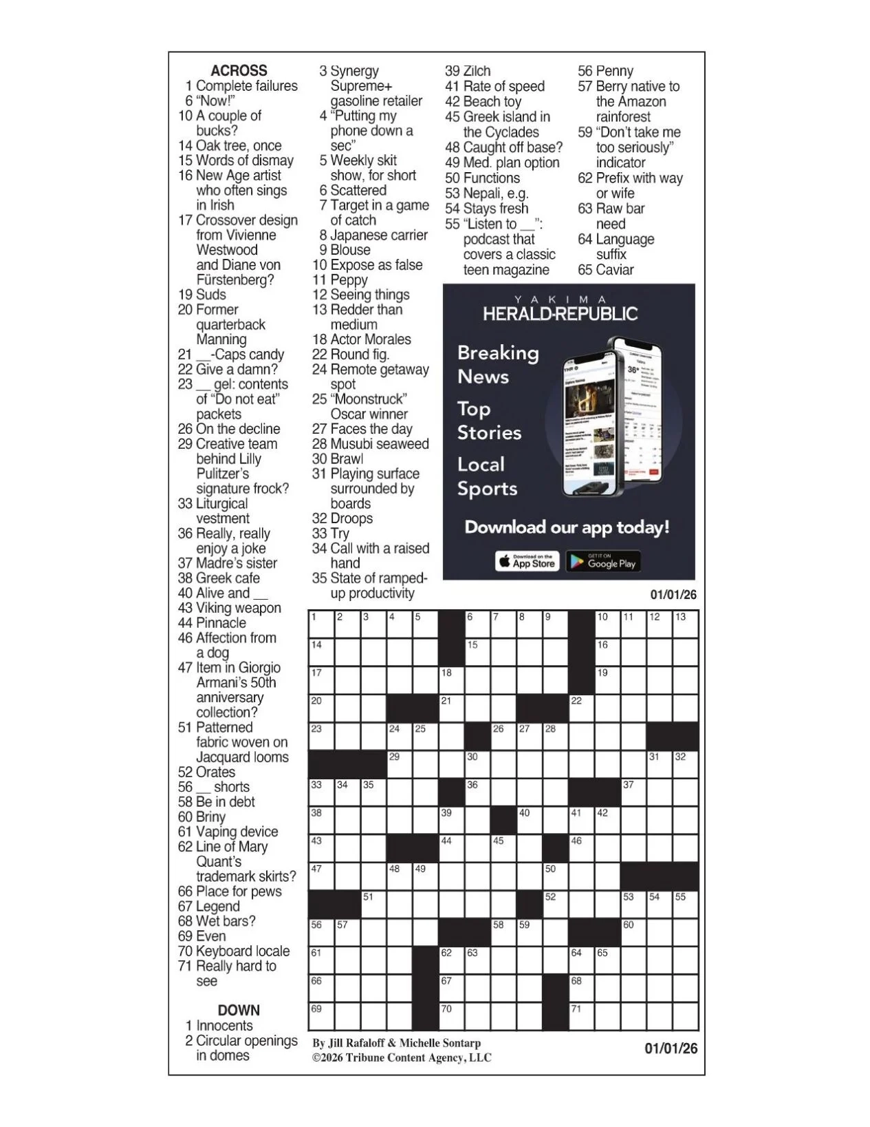 LA Times Crossword Jan 1 2026 Crosswords Yakimaherald