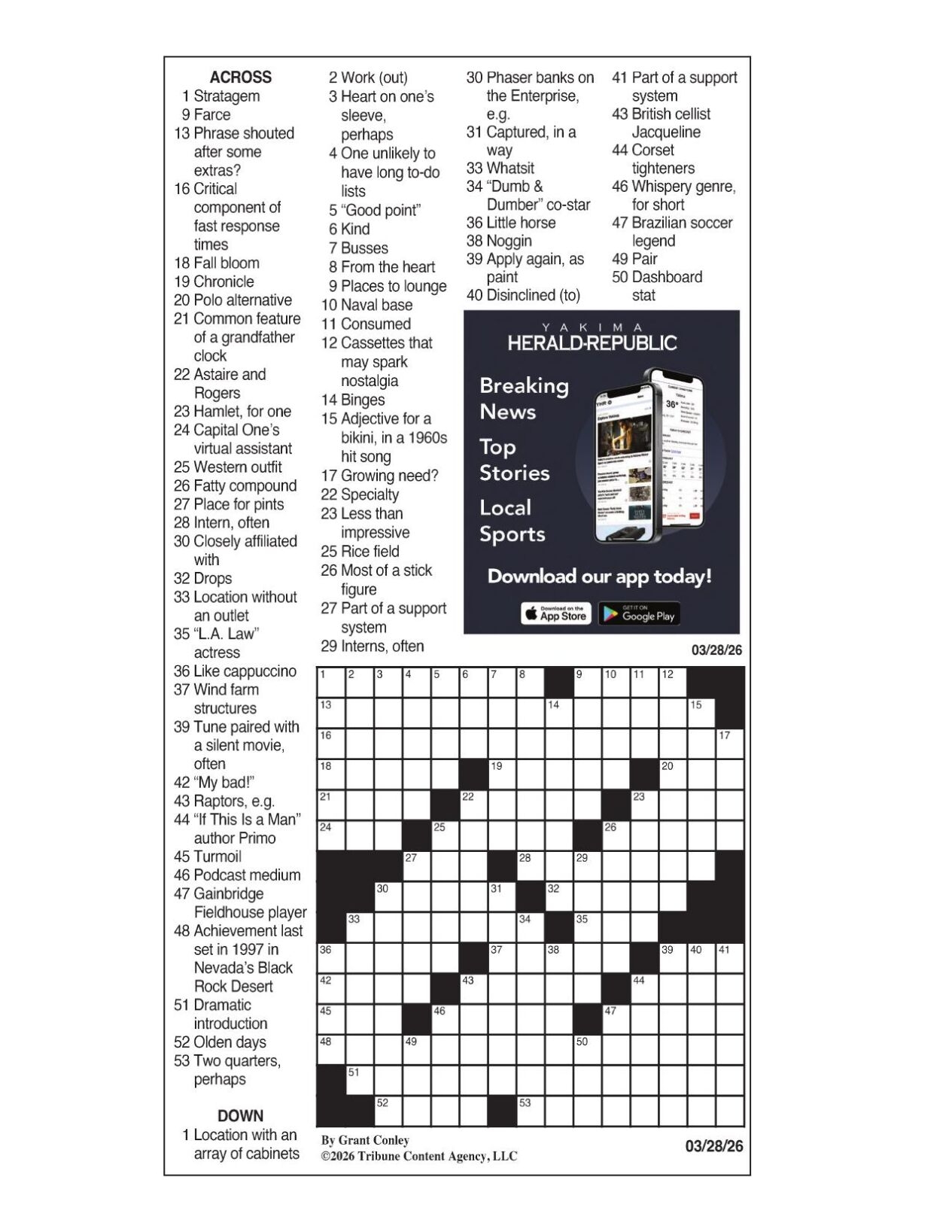 LA Times Crossword March 28 2026 Crosswords Yakimaherald