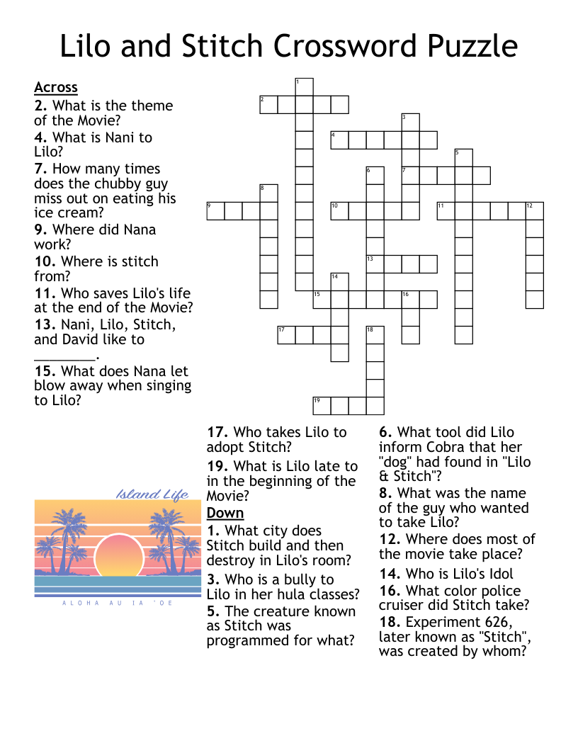 Lilo And Stitch Crossword Puzzle WordMint