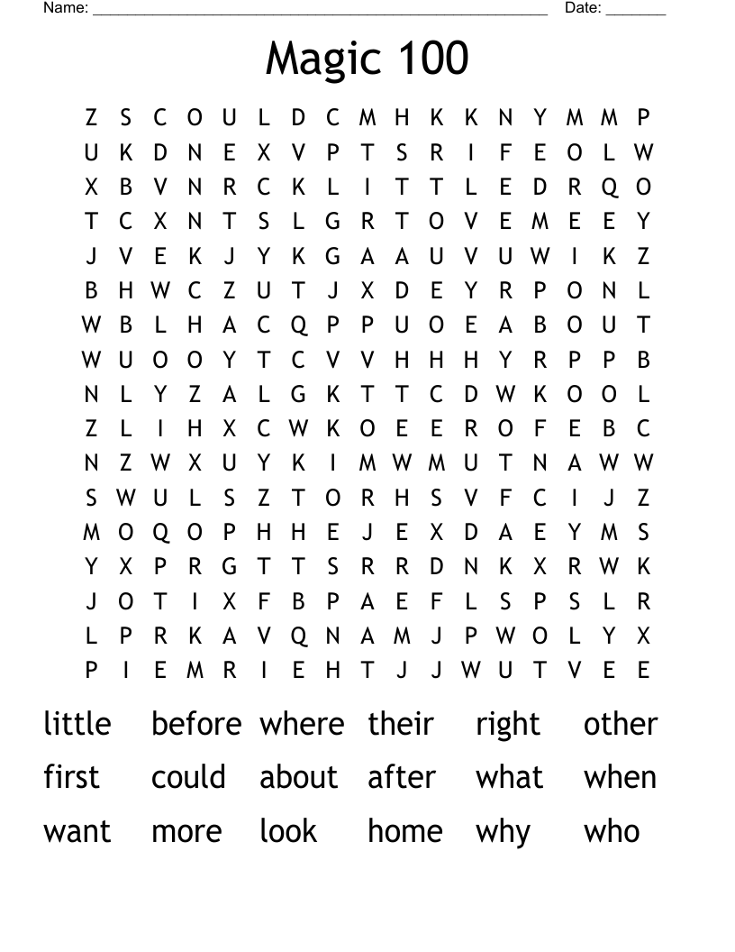 Magic 100 Word Search WordMint