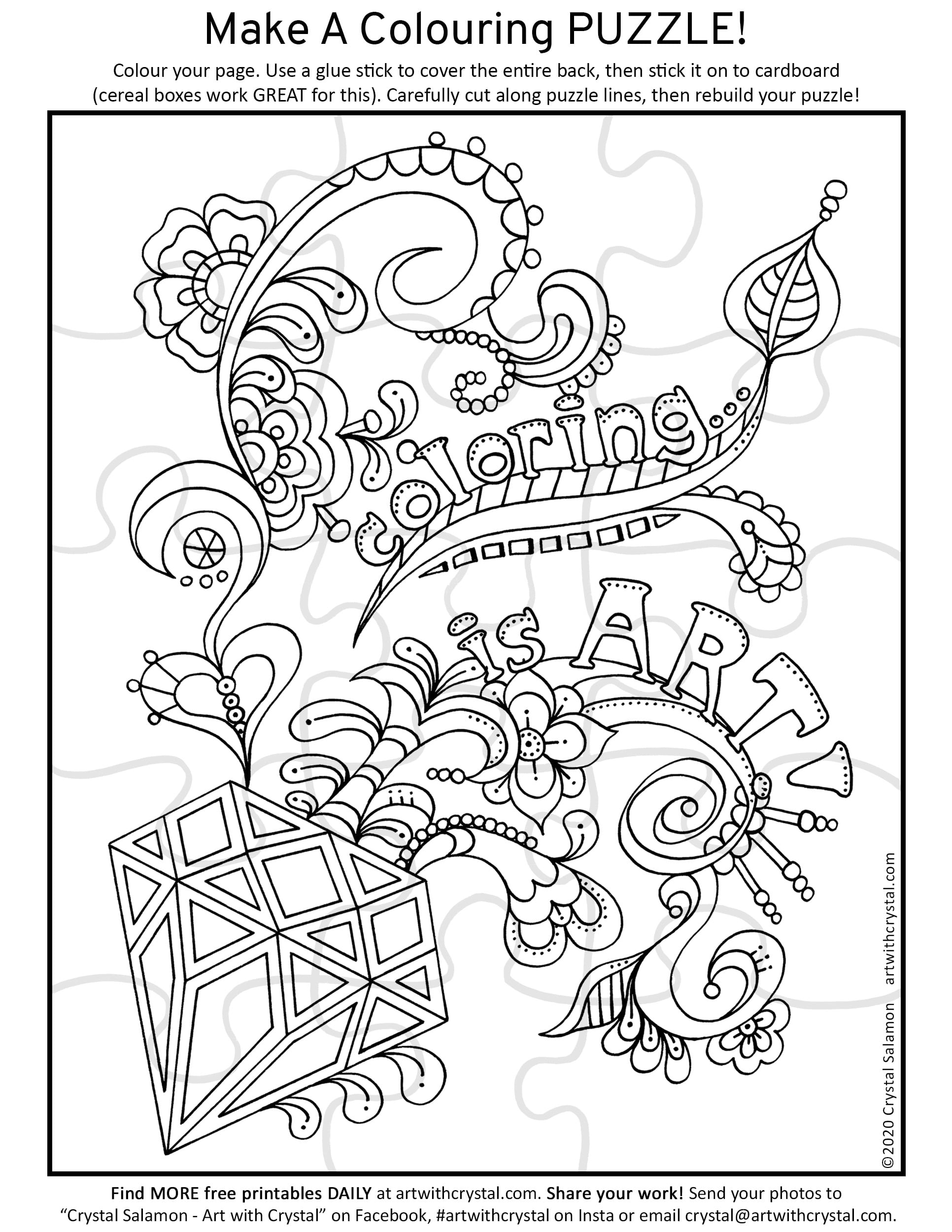Make A Colouring Puzzle FREE Printable Art With Crystal