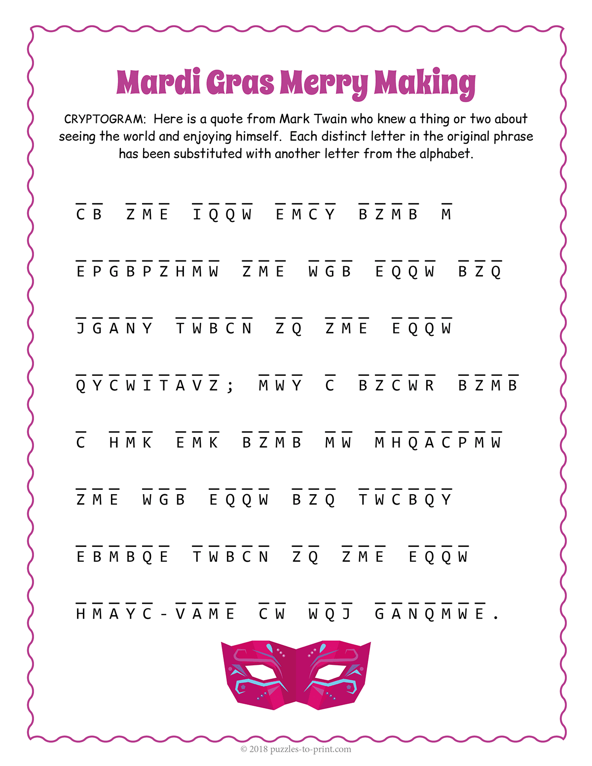 Mardi Gras Cryptogram