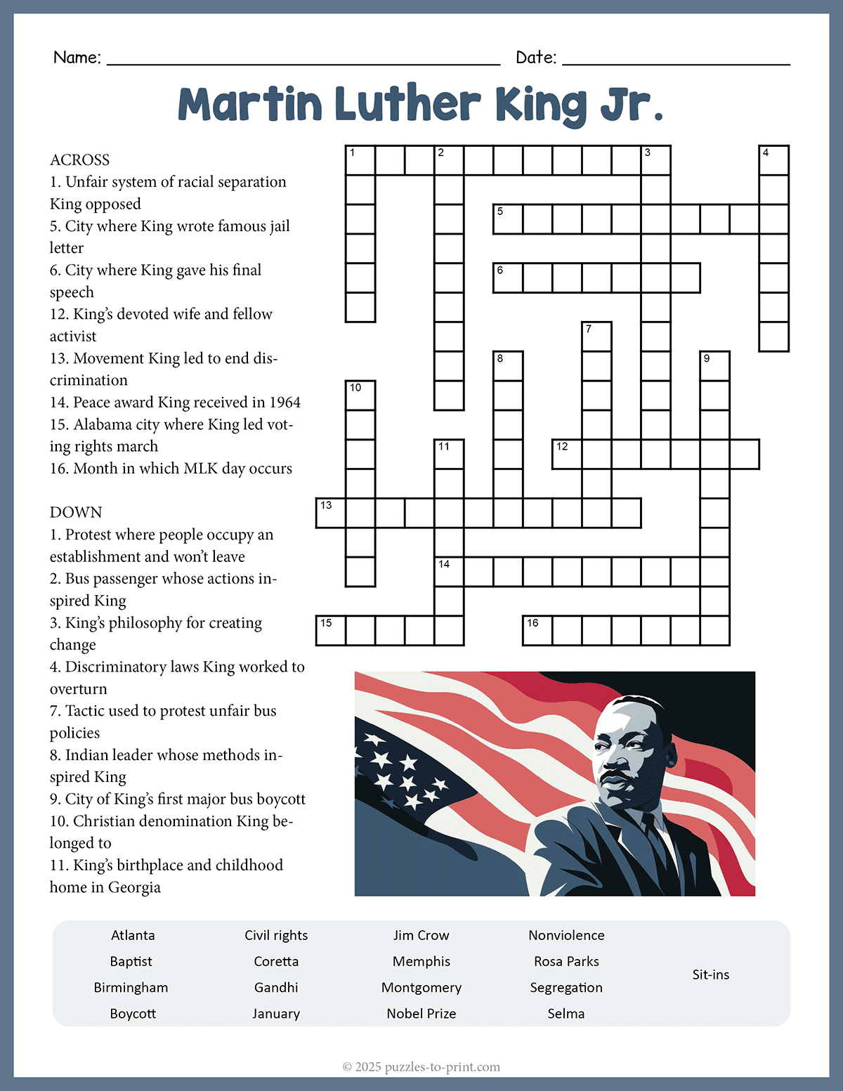 Martin Luther King Junior Crossword