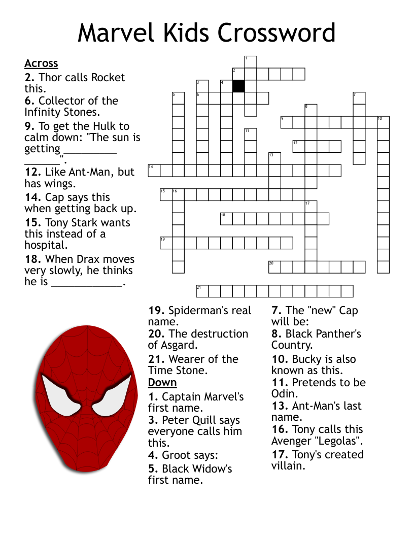 Marvel Kids Crossword WordMint