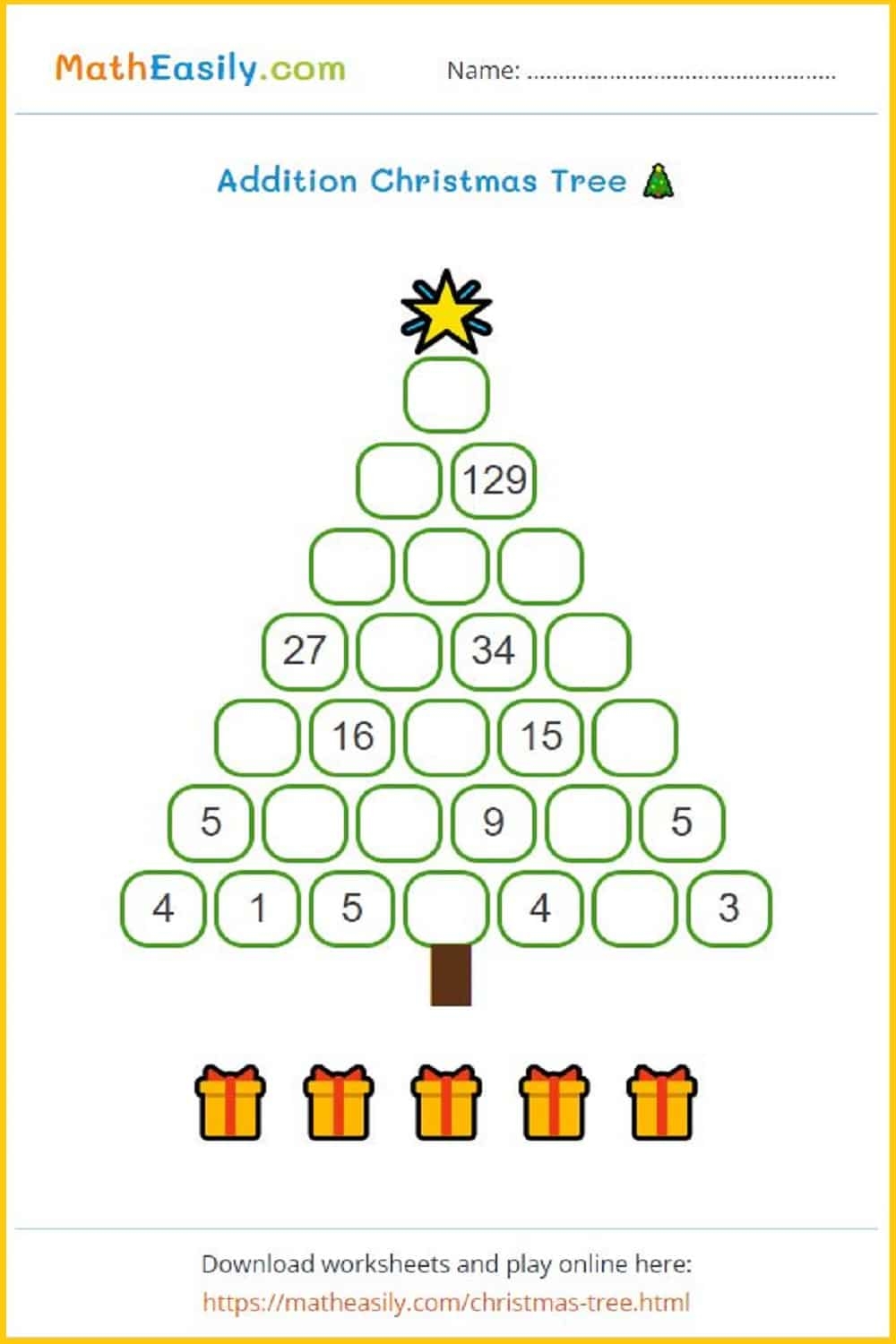 Math Christmas Tree Puzzle ONLINE Worksheets