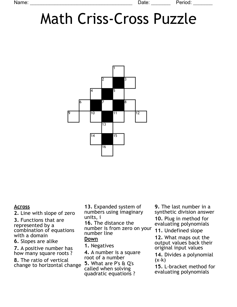 Math Criss Cross Puzzle Crossword WordMint