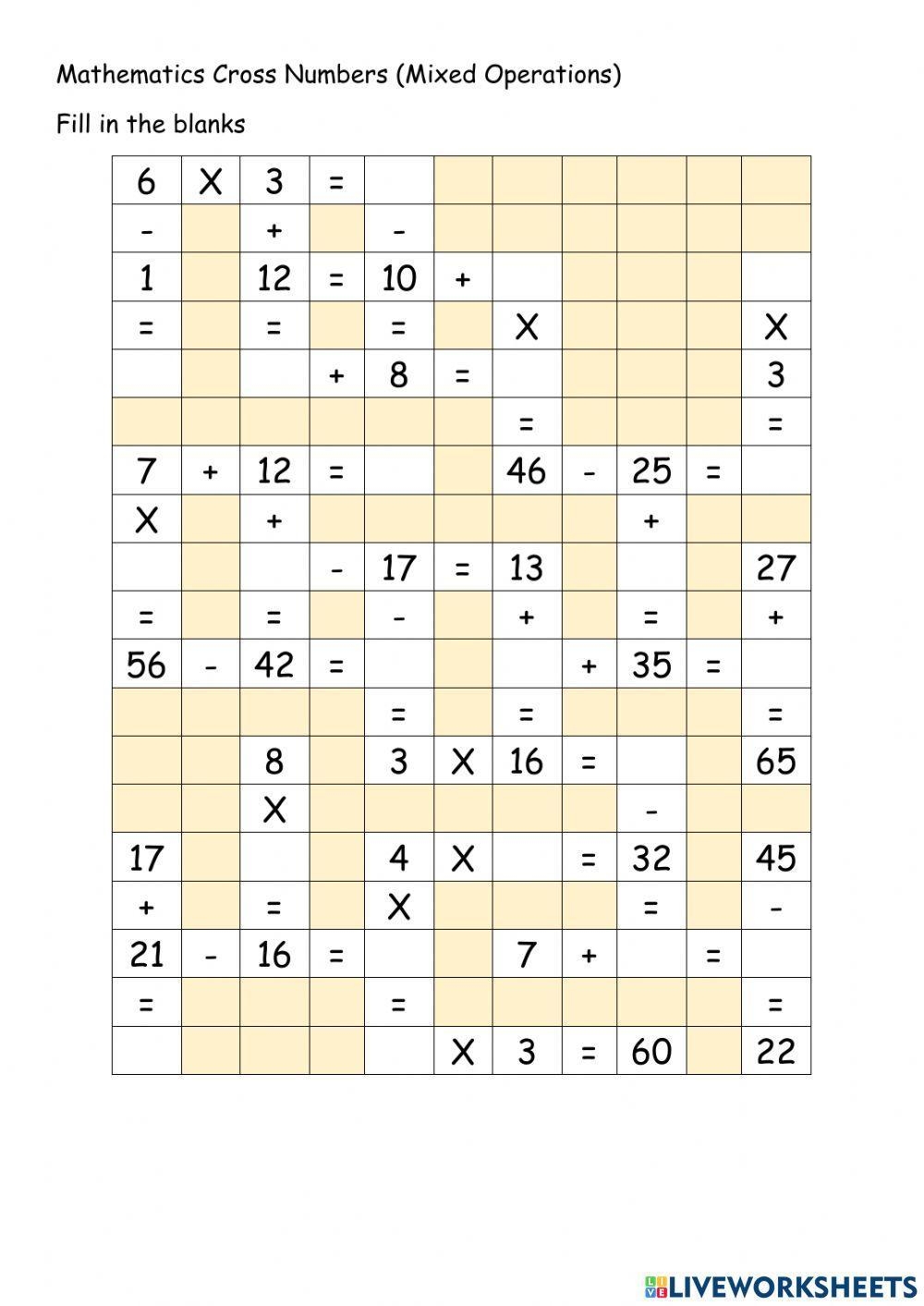 Math Cross Number Puzzle Worksheet Worksheets Library