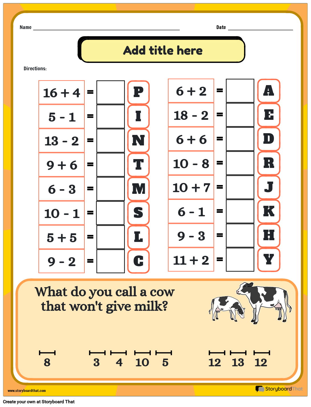 Math Riddles Free Worksheets Puzzles By Storyboard That