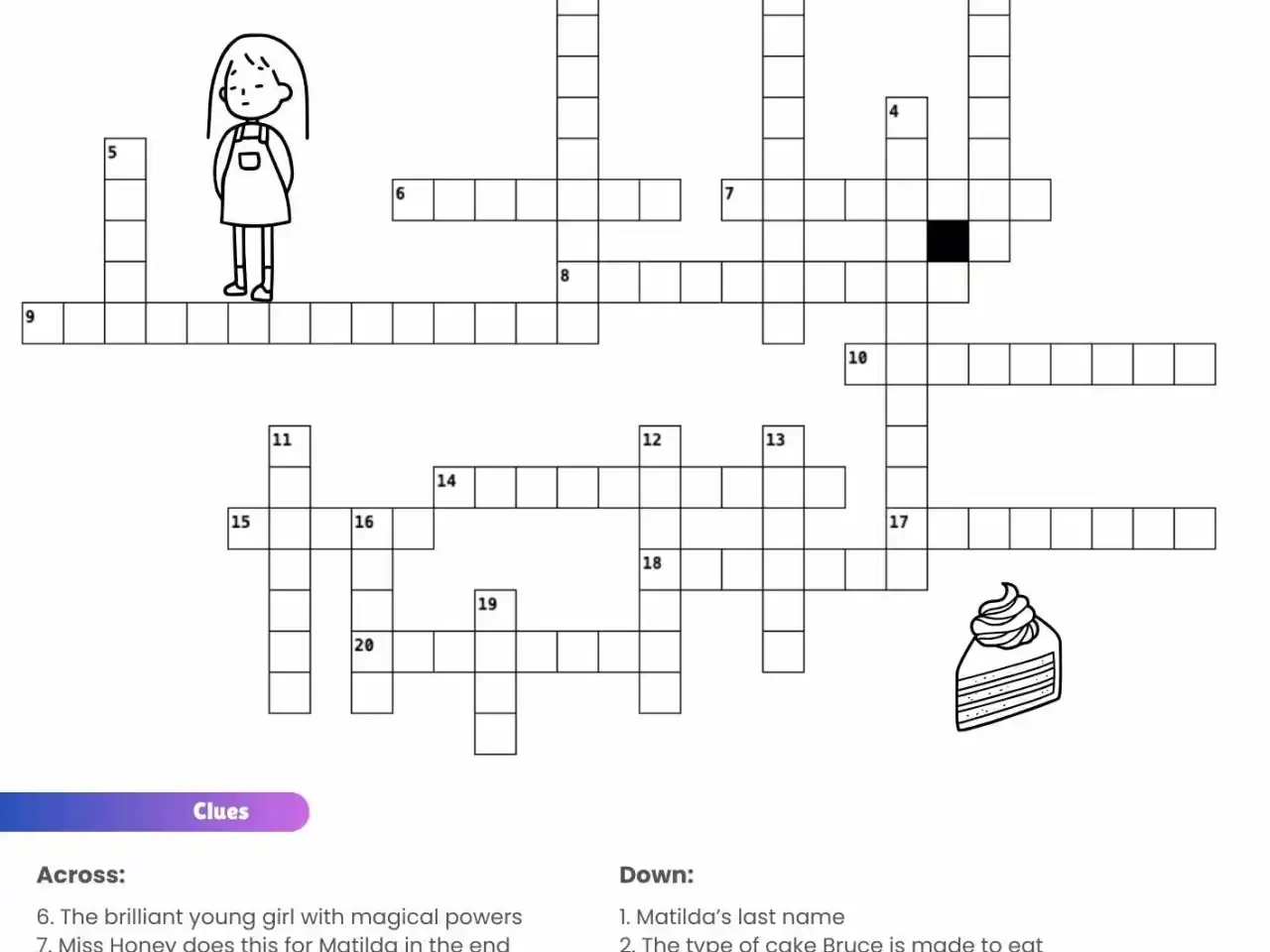 Matilda Crossword Puzzle Free Printable Literature Fun Help My Kids Are Bored