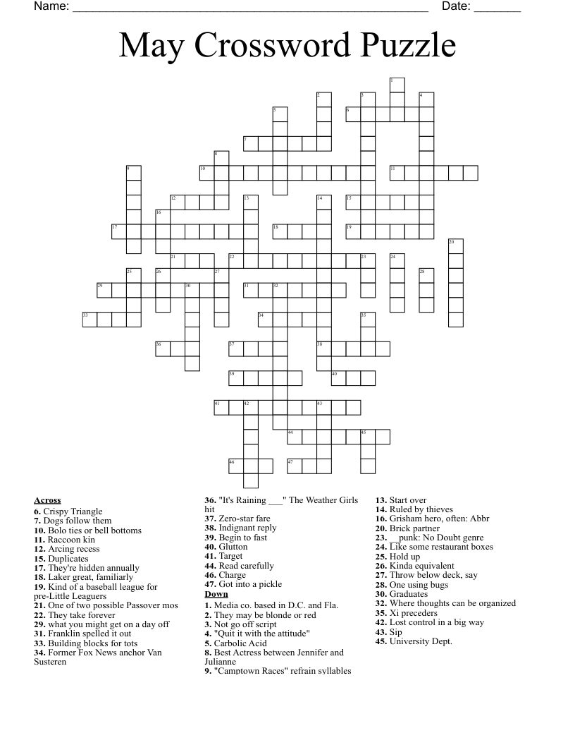 May Crossword Puzzle WordMint