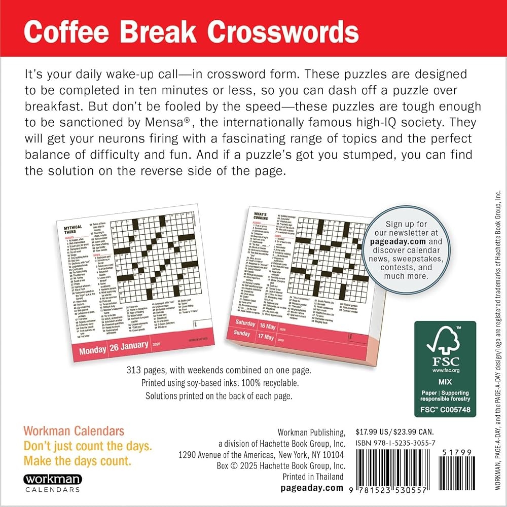 Mensa 10 Minute Crossword Puzzles Page A Day Calendar 2026 Newman Stanley Workman Calendars 9781523530557 Amazon Books