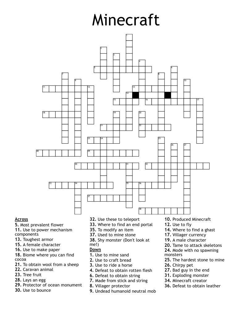 Minecraft Crossword WordMint