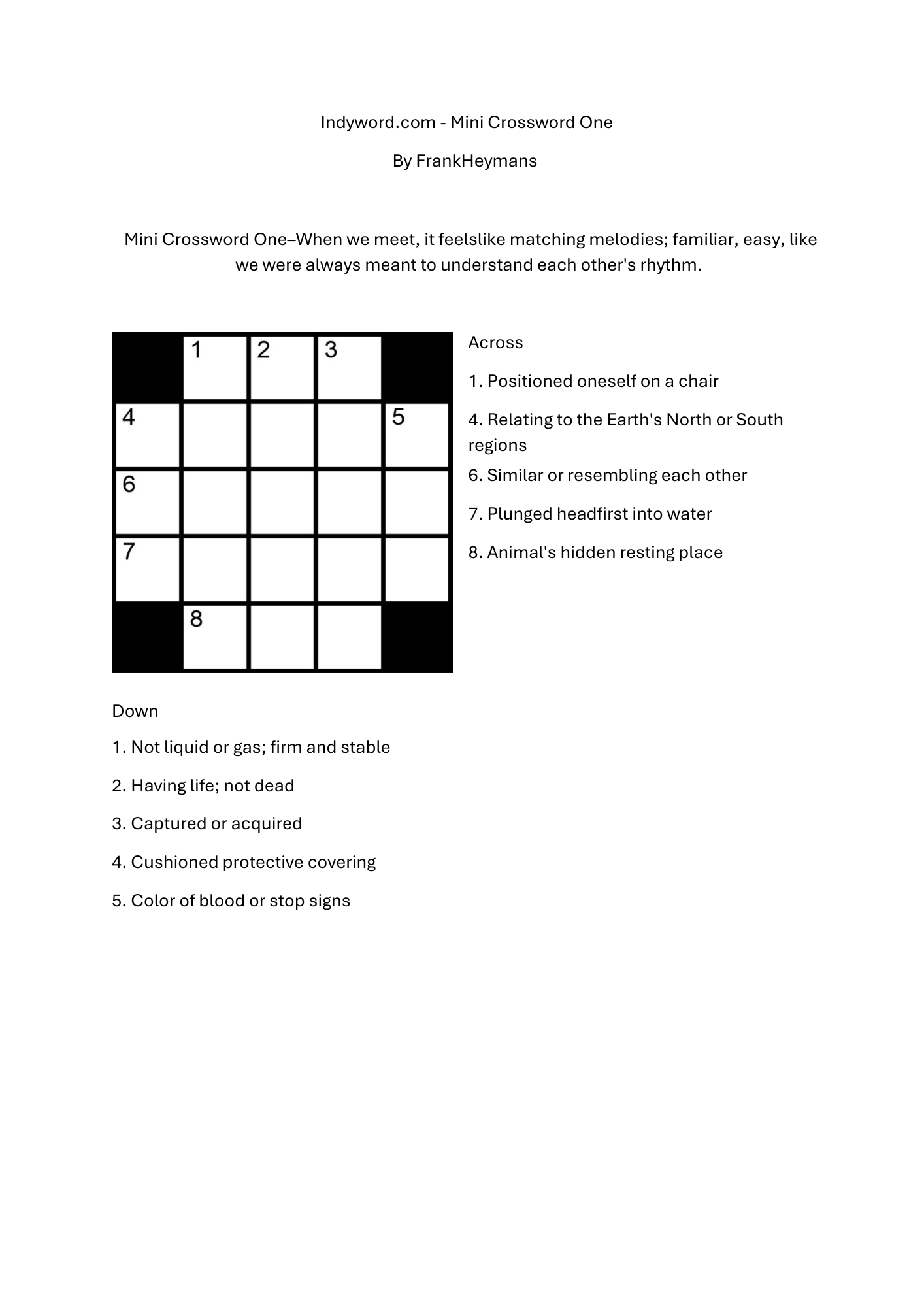 Mini Crossword Printable PDF Printable 5x5 Crossword Book