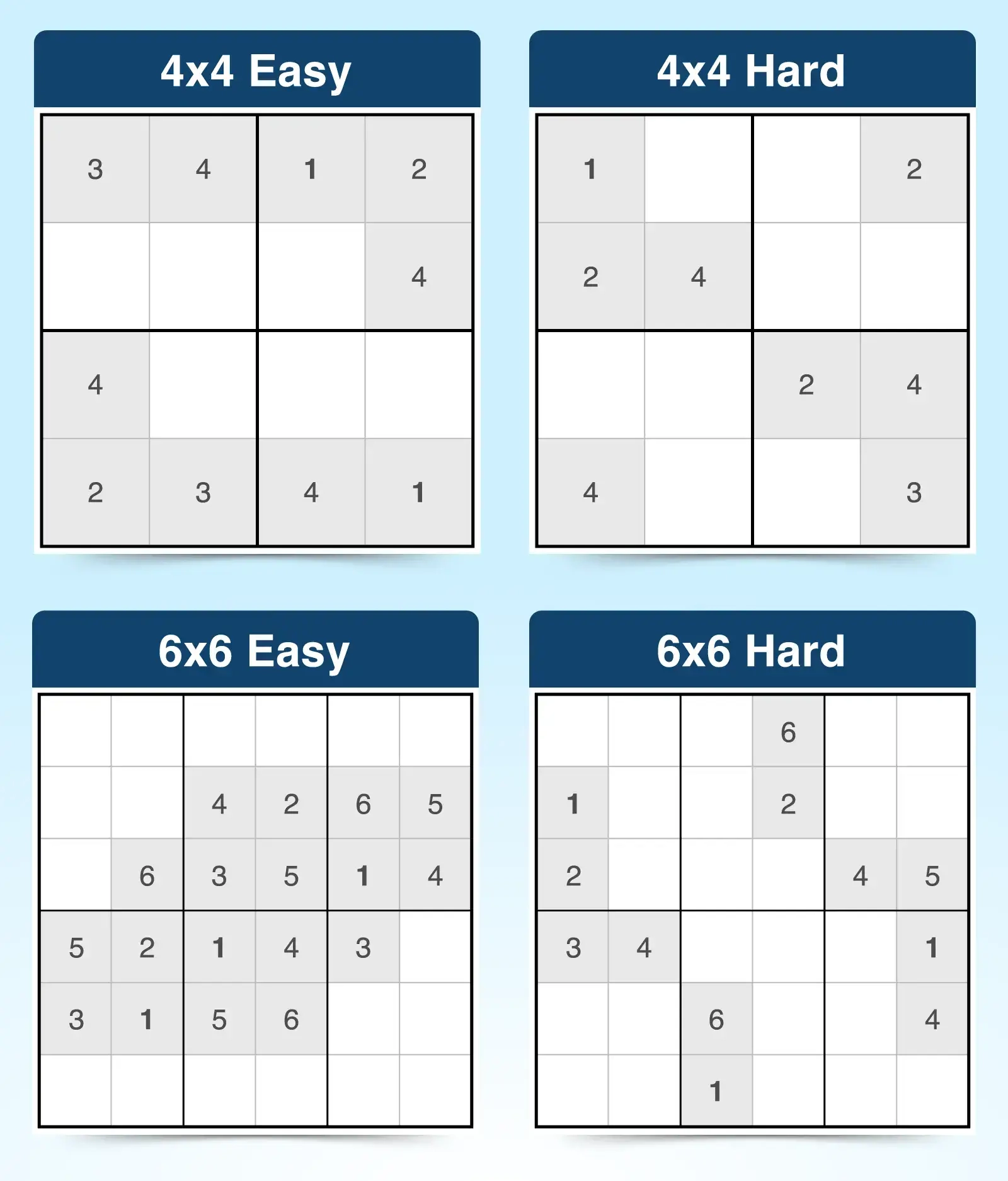 Mini Sudoku For Kids Play Online Or Print 4x4 And 6x6 Grids