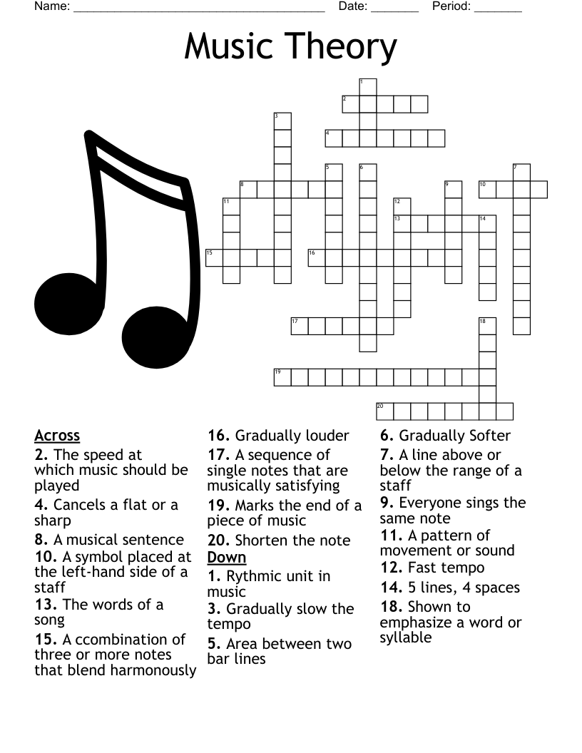 Music Themed Crossword Puzzle WordMint
