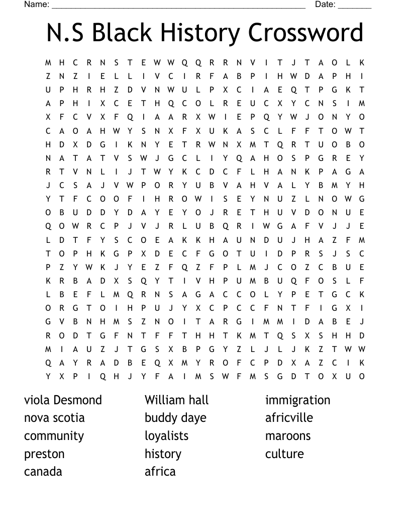 N S Black History Crossword Word Search WordMint
