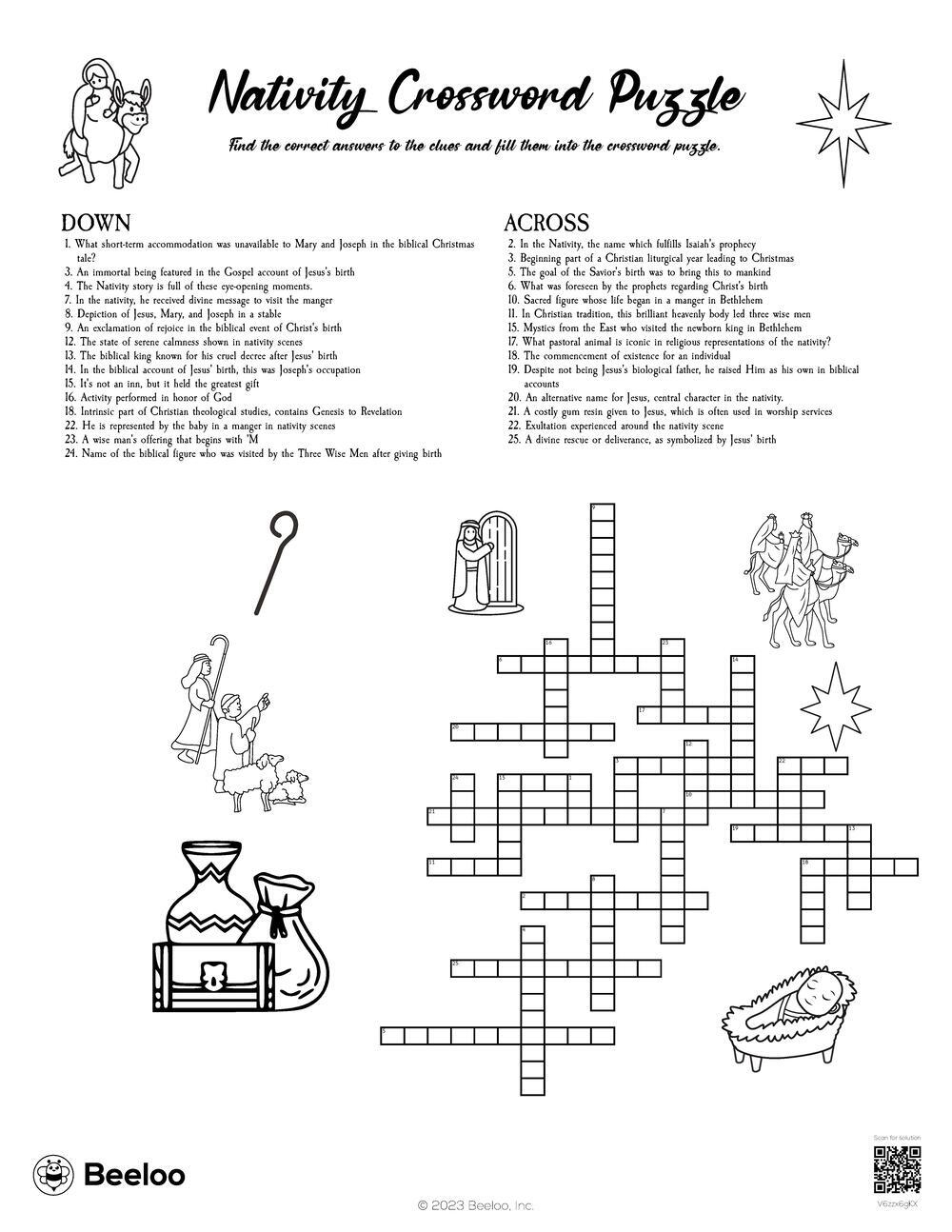 Nativity Crossword Puzzle Beeloo Printable Crafts And Activities For Kids