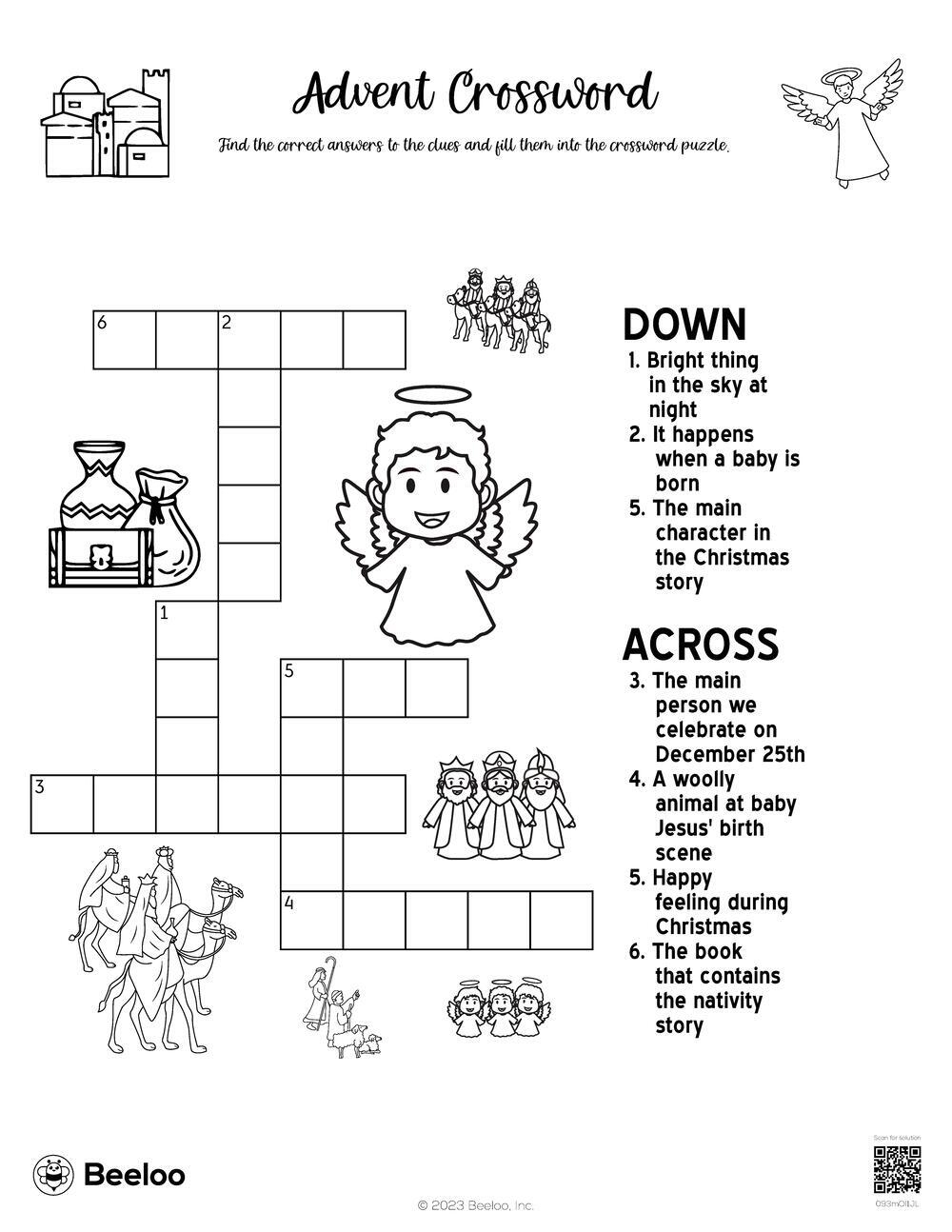 Nativity themed Crossword Puzzles Beeloo Printable Crafts And Activities For Kids