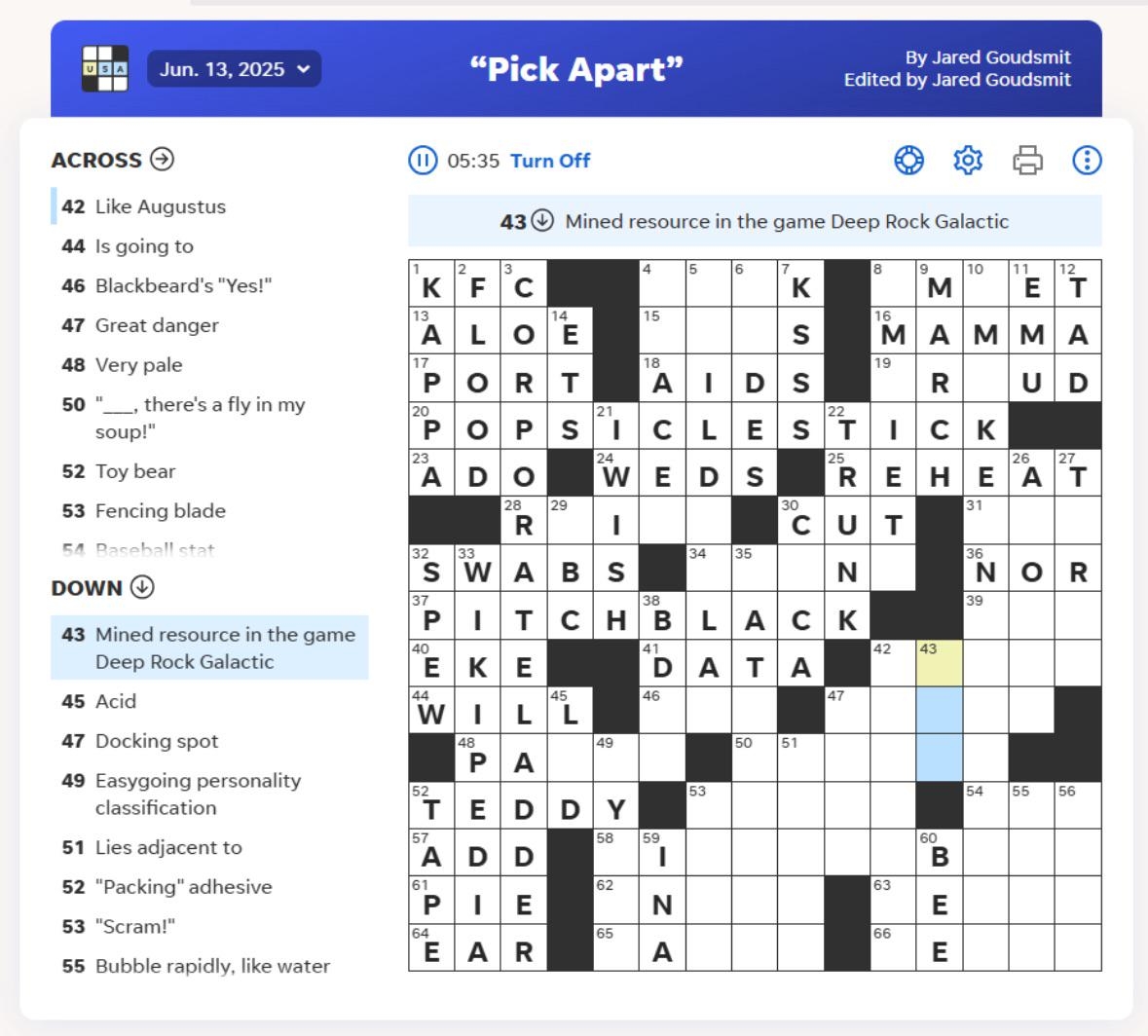 Need Help On USA Today Crossword R DeepRockGalactic
