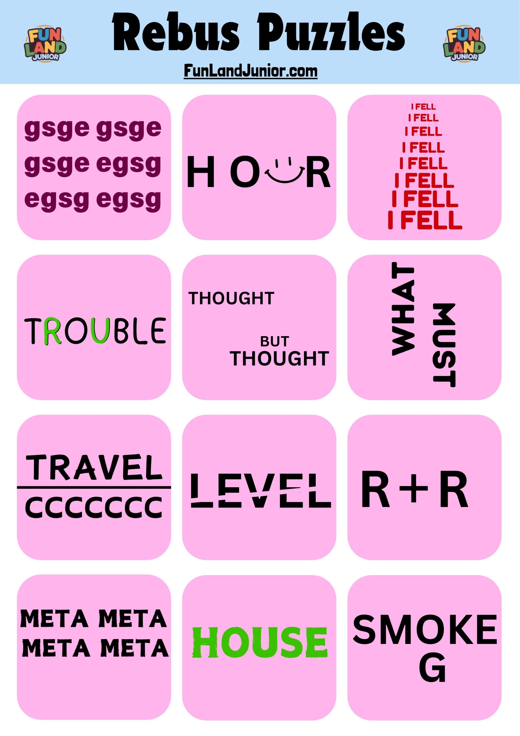 New Critical Thinking Rebus Puzzles With Answers Fun Land Junior