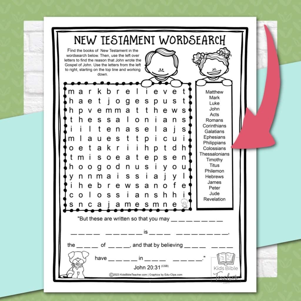 New Testament Wordsearch Activity Page Kids Bible Teacher
