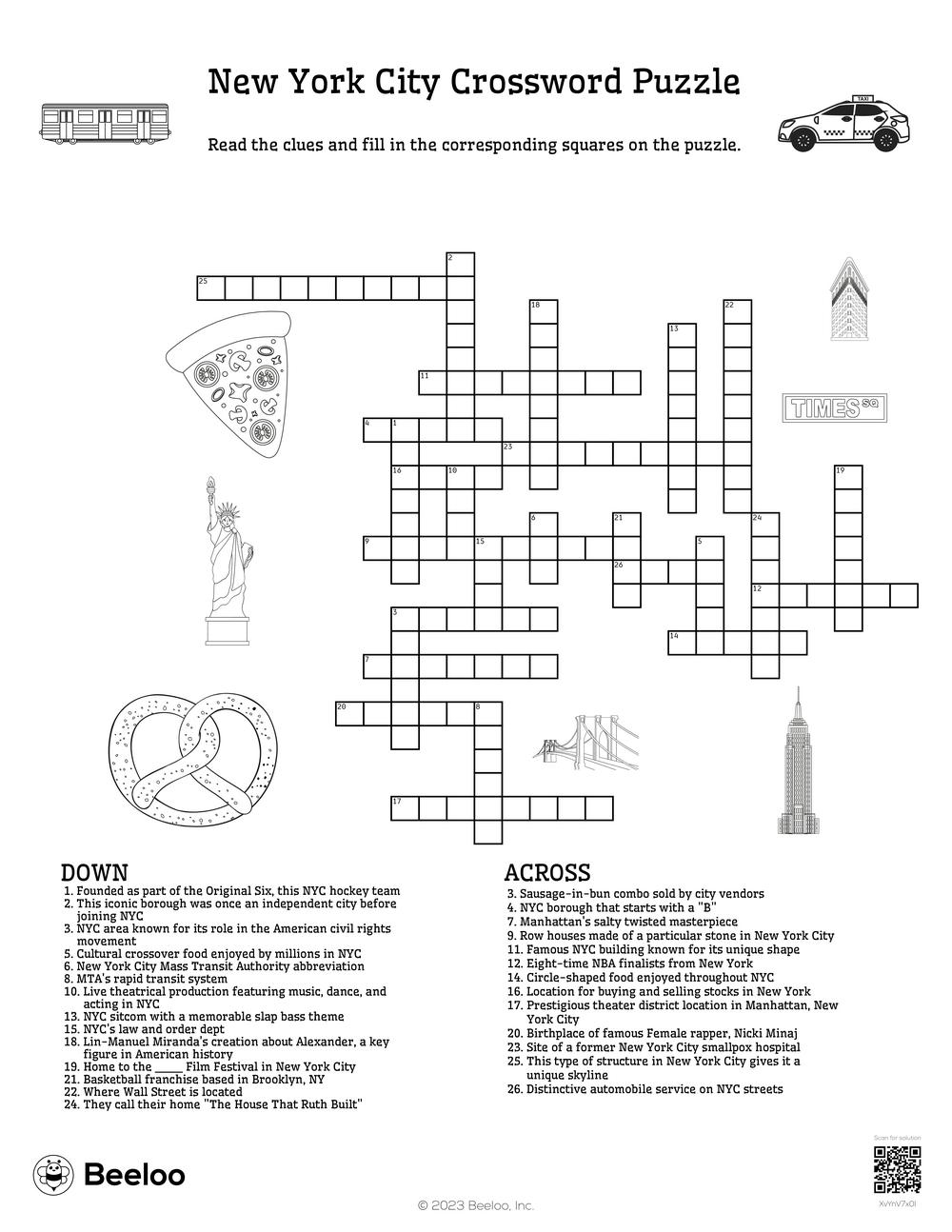 New York City Crossword Puzzle Beeloo Printable Crafts And Activities For Kids